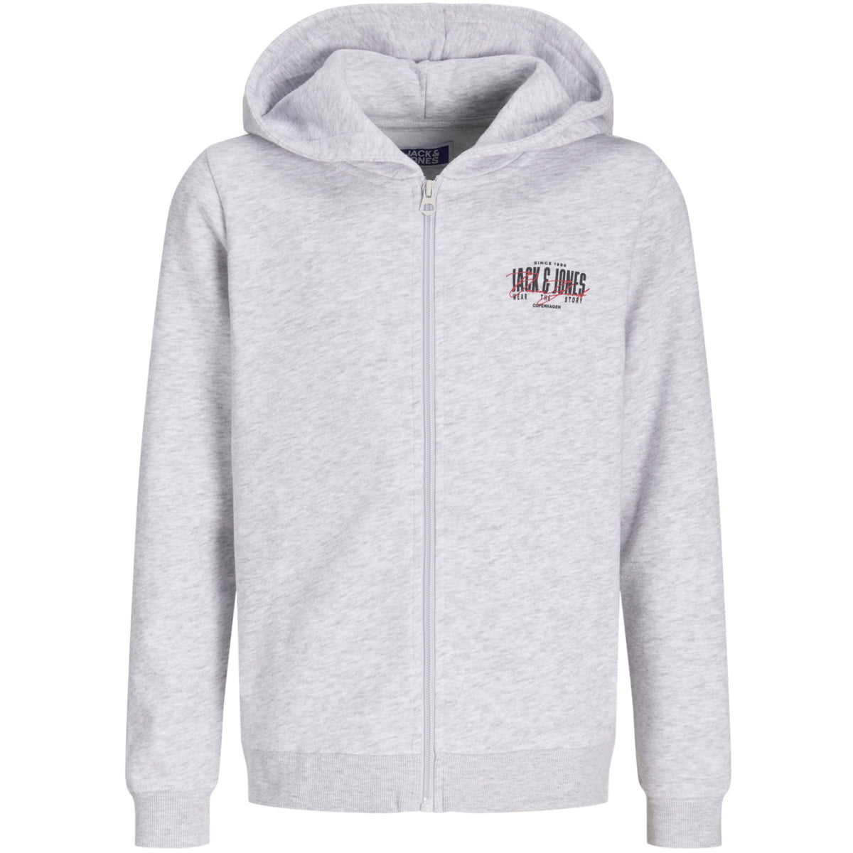 Jack & Jones White Melange Jjaero Sweat Zip Huva Jnr