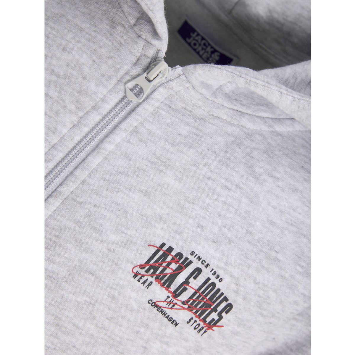 Jack & Jones White Melange Jjaero Sweat Zip Huva Jnr