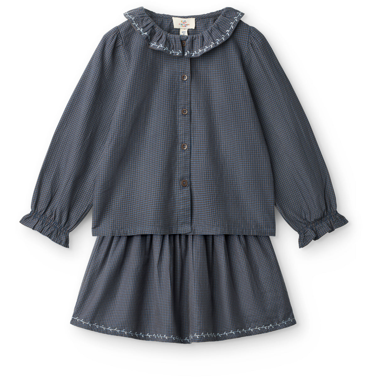 COPENHAGEN COLORS x Luksusbaby Brown Blue Check Comb. Checkered Ls Blus Och Kjol Sett
