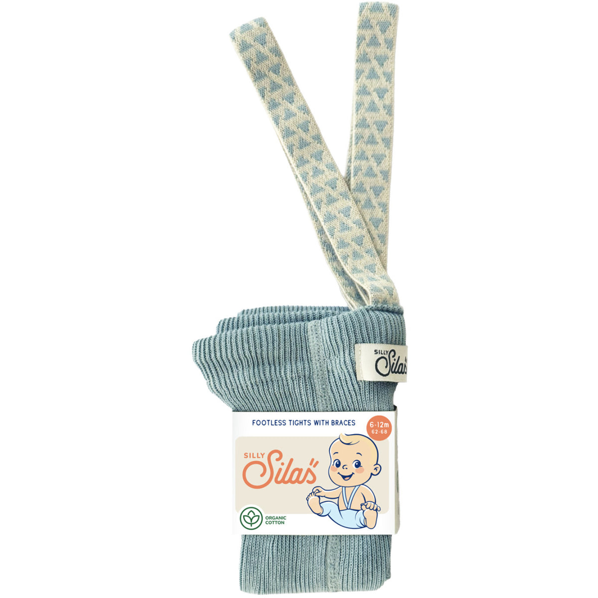 Silly Silas Footless Bomull Strumpbyxar Med Braces Misty Blue Patterned