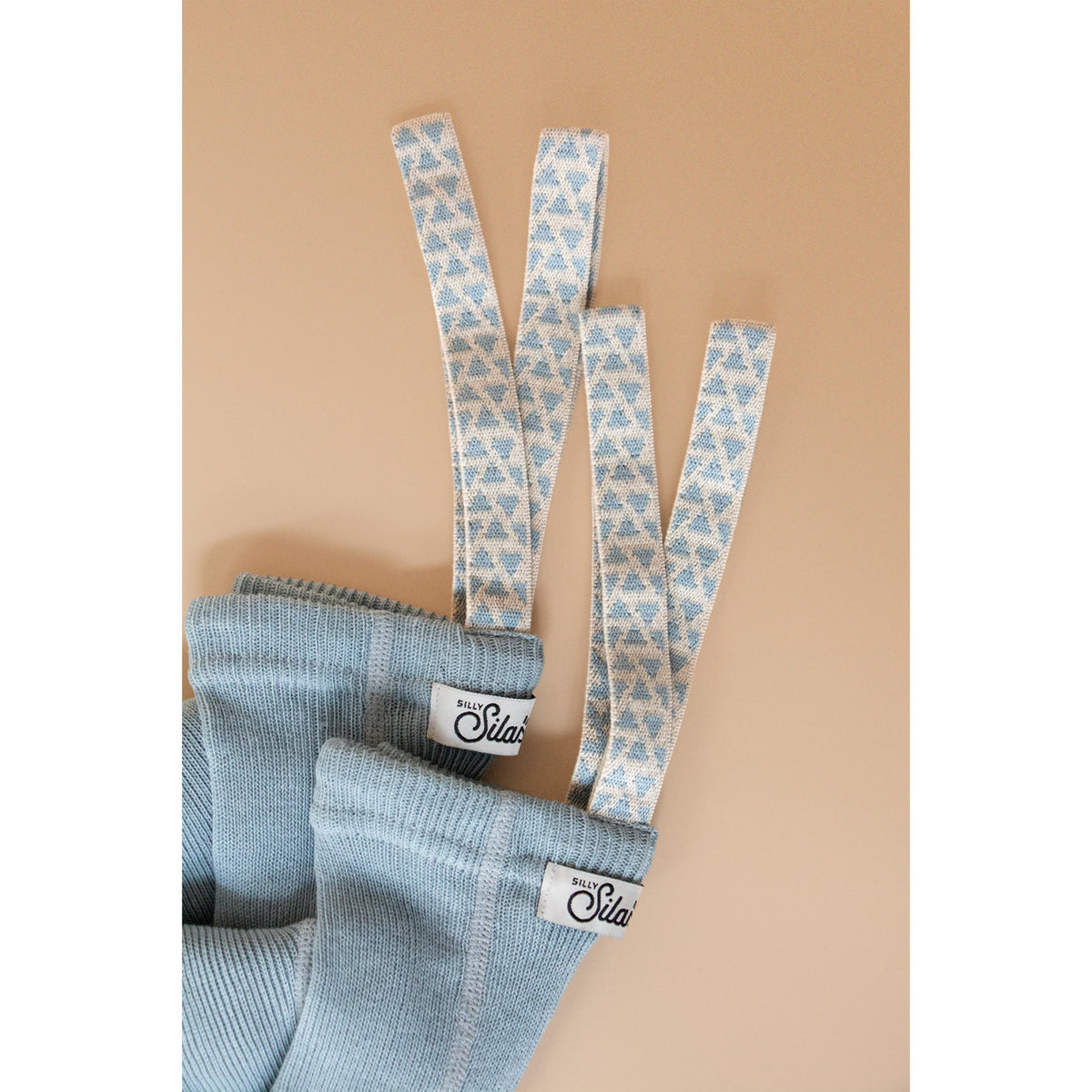 Silly Silas Footless Bomull Strumpbyxar Med Braces Misty Blue Patterned