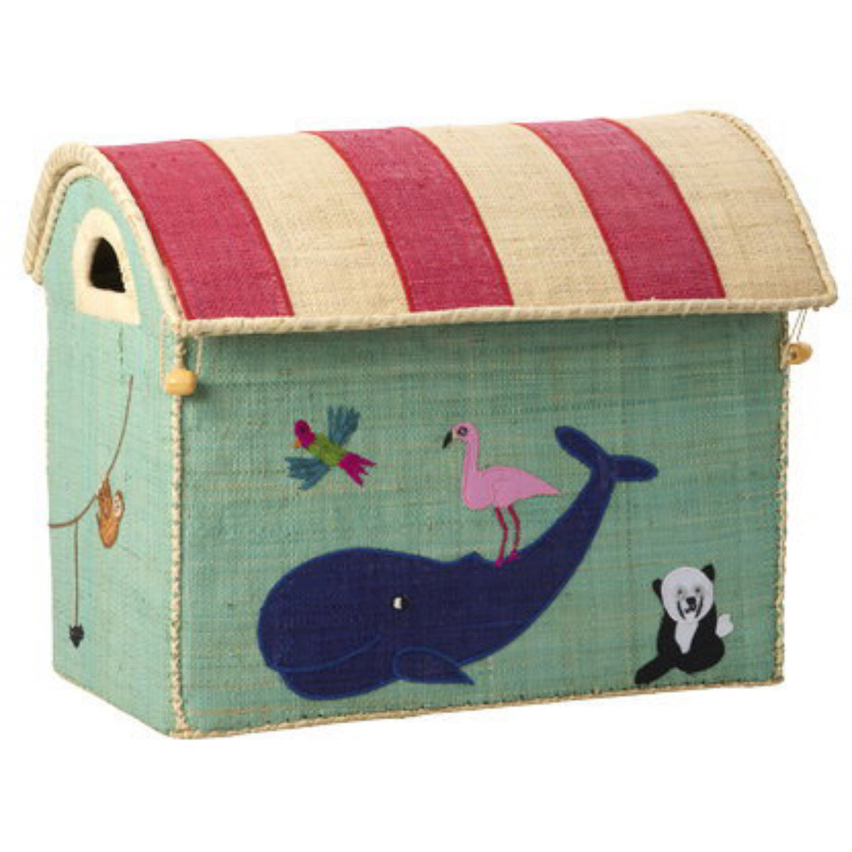 Rice Raffia Leksak Baskets Med Animal Theme - Sett Of 3