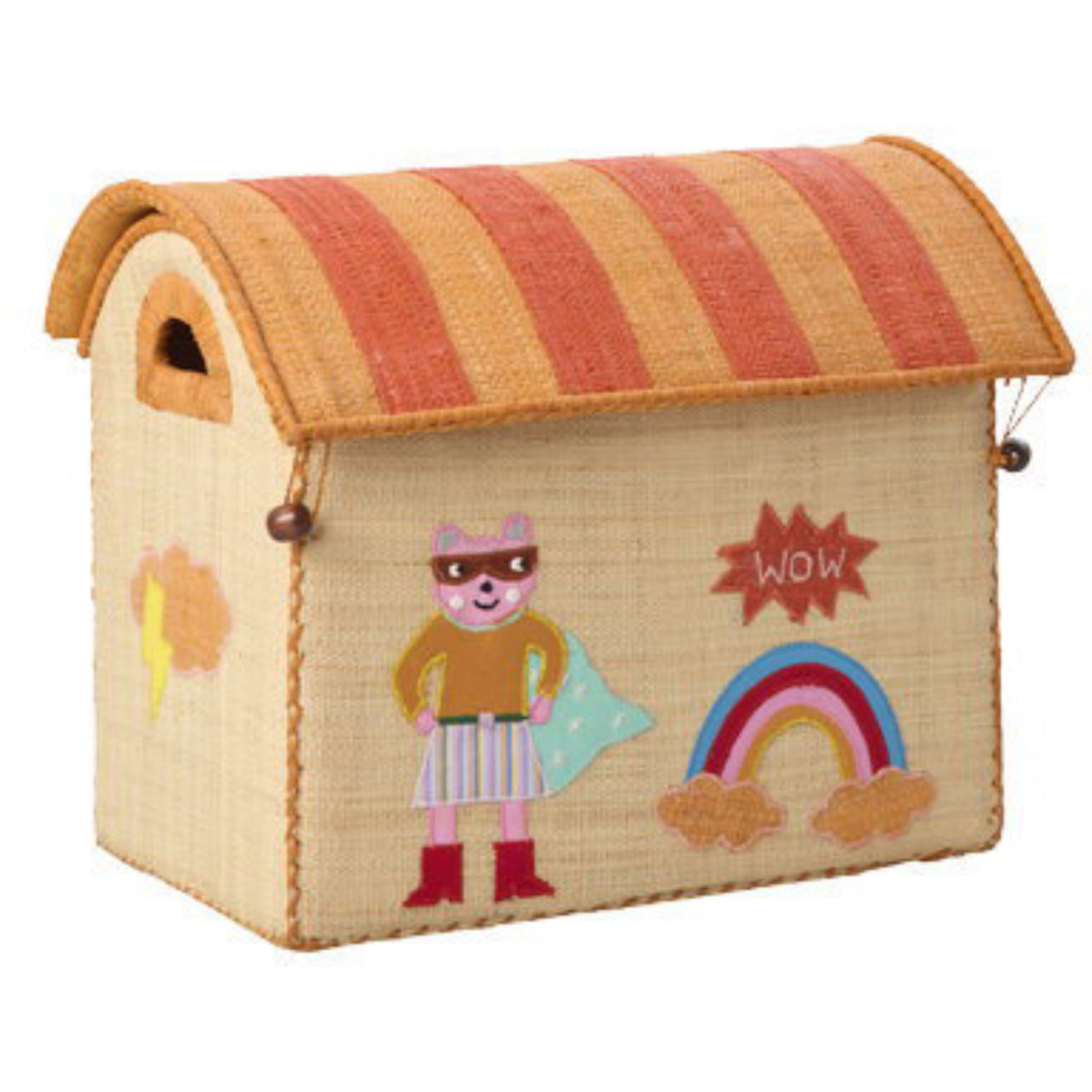Rice Raffia Leksak Baskets Med Hero Theme - Pink - Sett Of 3