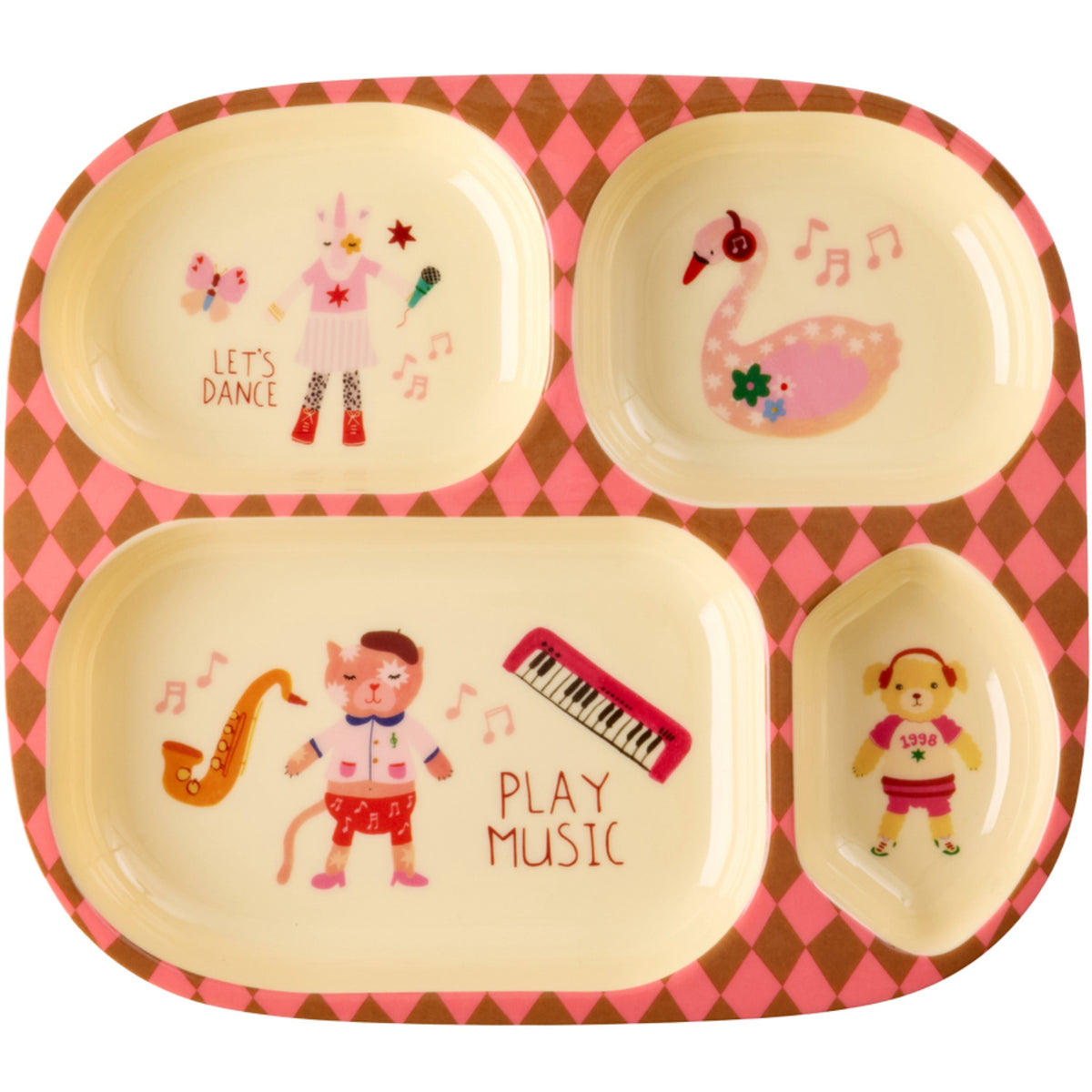 Rice Melamin Kids 4 Room Tallrik Med Pink Musik Band Print