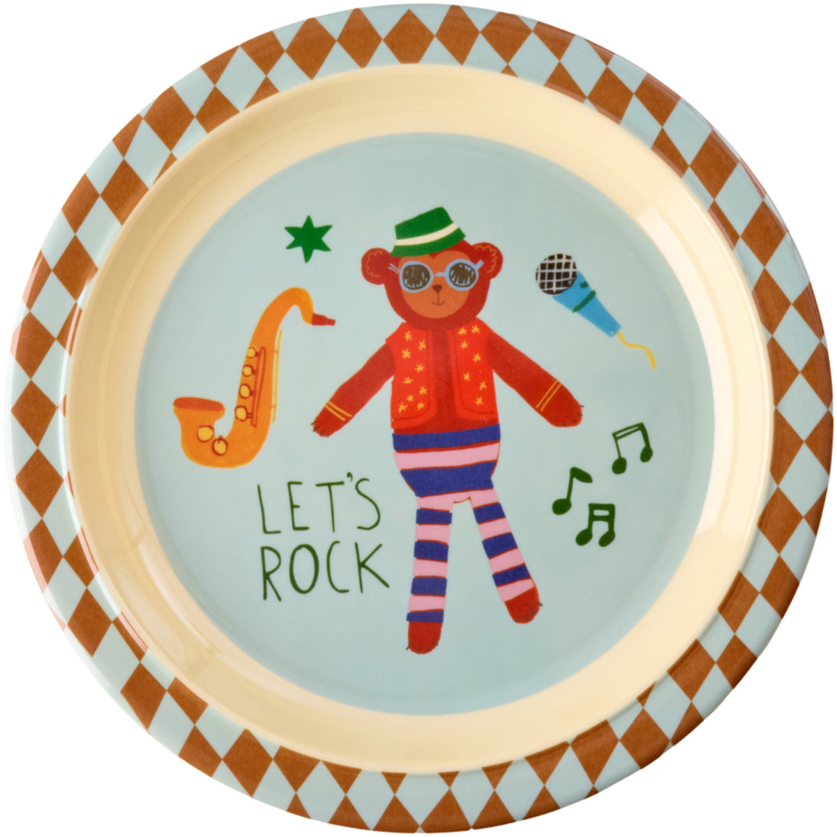 Rice Melamin Kids Lunch Tallrik Med Blue Musik Band Print