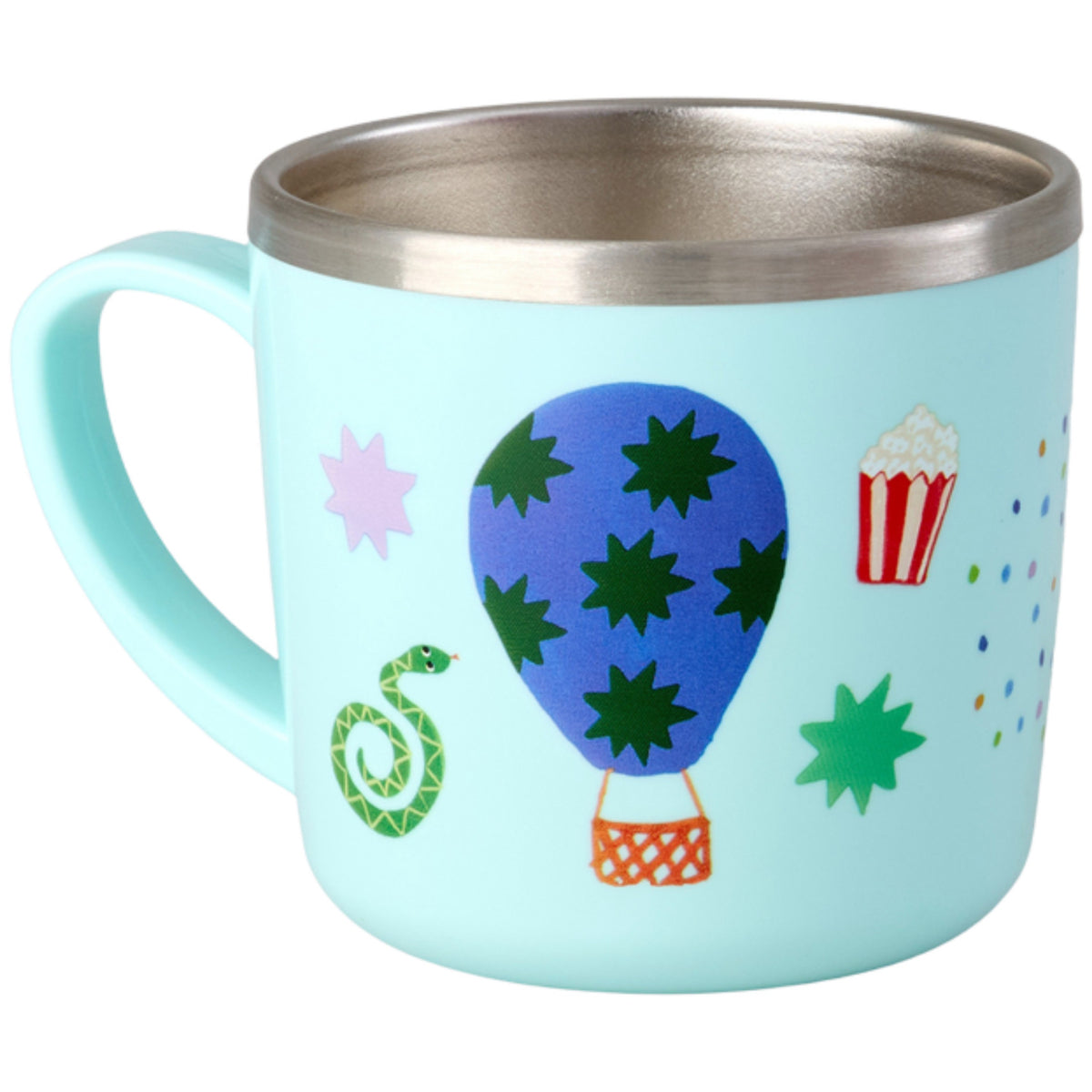 Rice Rustfrit Stål Baby Kopp Med Handle And Fixed Överdrag - Mint Fun Fair Print - 260 Ml