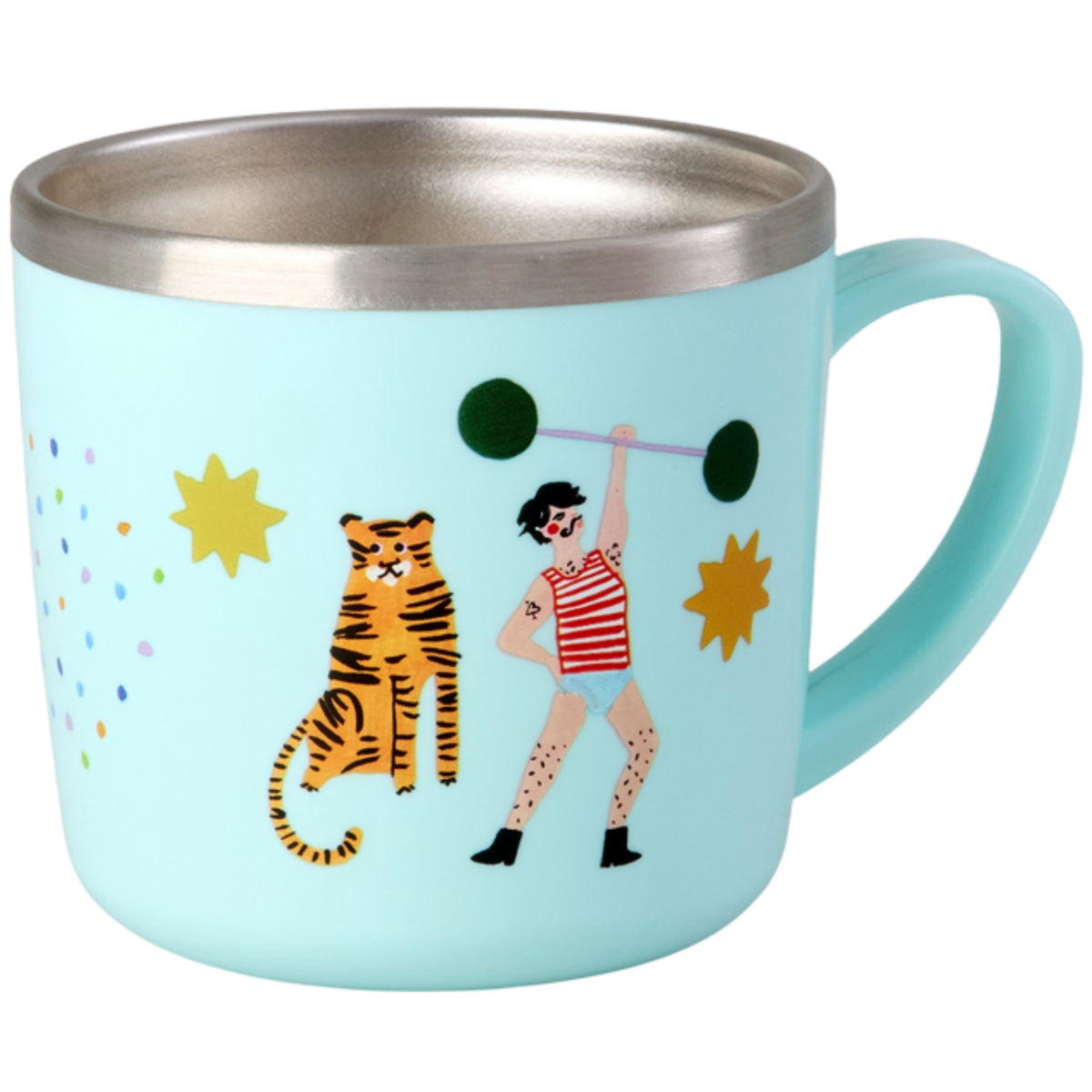 Rice Rustfrit Stål Baby Kopp Med Handle And Fixed Överdrag - Mint Fun Fair Print - 260 Ml