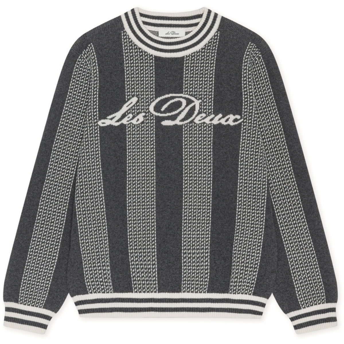 Les Deux Kids Charcoal Melange Striped Signature Stickad KIDS