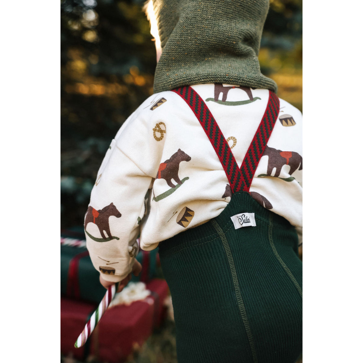 Silly Silas Bomull Strumpbyxar Med Braces Dark Forest Green Christmas Patterned