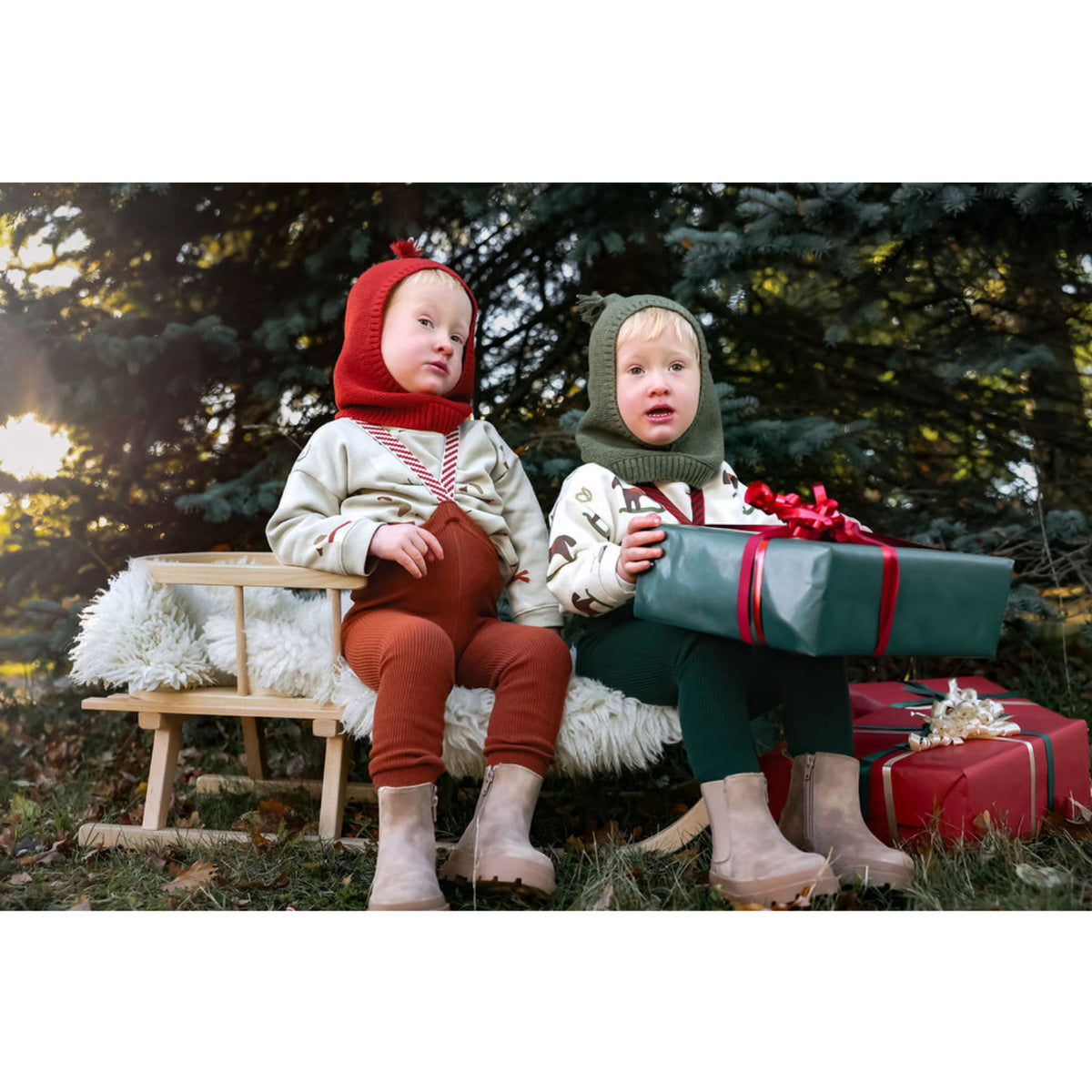 Silly Silas Footless Bomull Strumpbyxar Med Braces Dark Forest Green Christmas Patterned