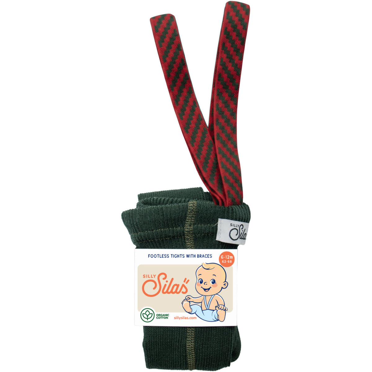 Silly Silas Footless Bomull Strumpbyxar Med Braces Dark Forest Green Christmas Patterned