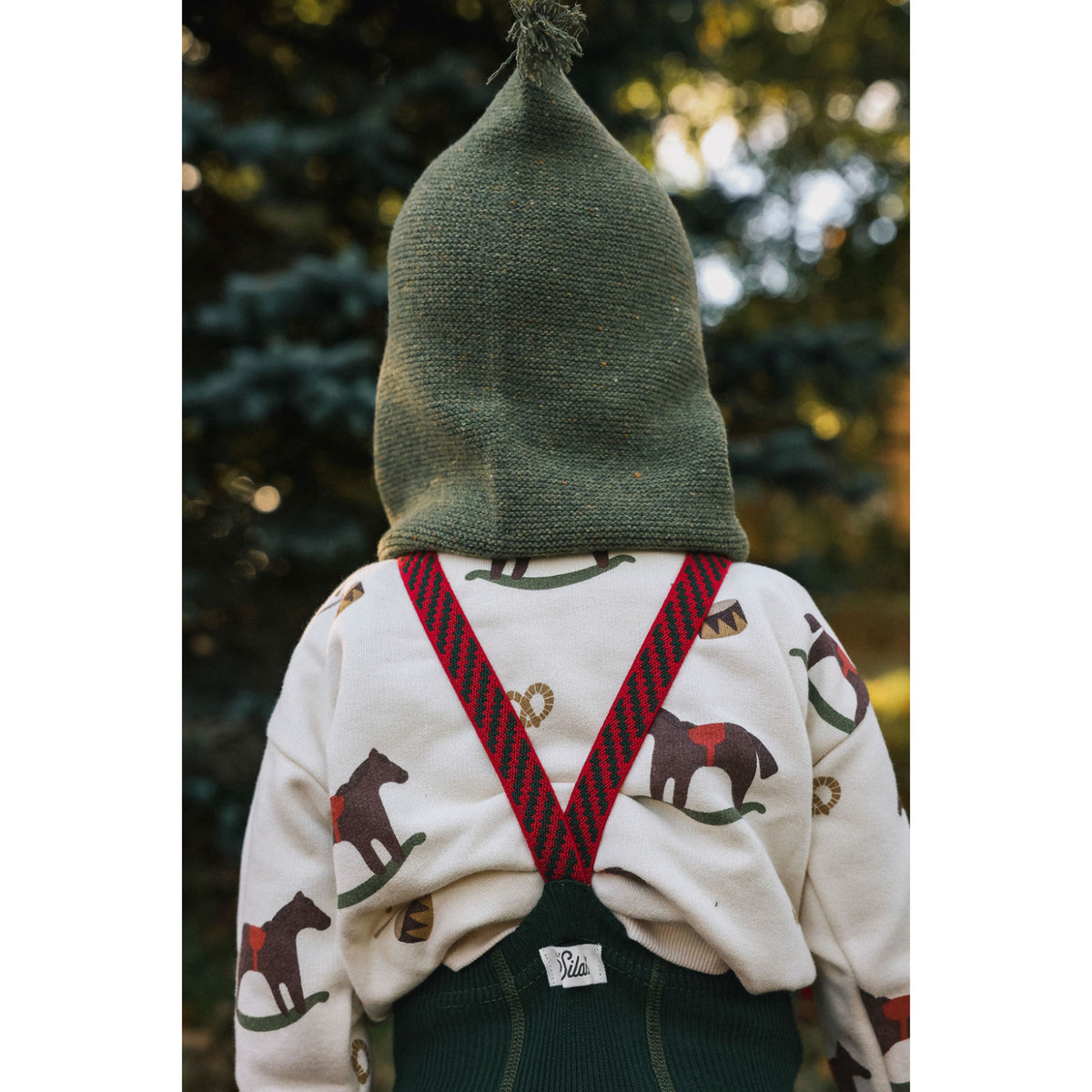 Silly Silas Footless Bomull Strumpbyxar Med Braces Dark Forest Green Christmas Patterned
