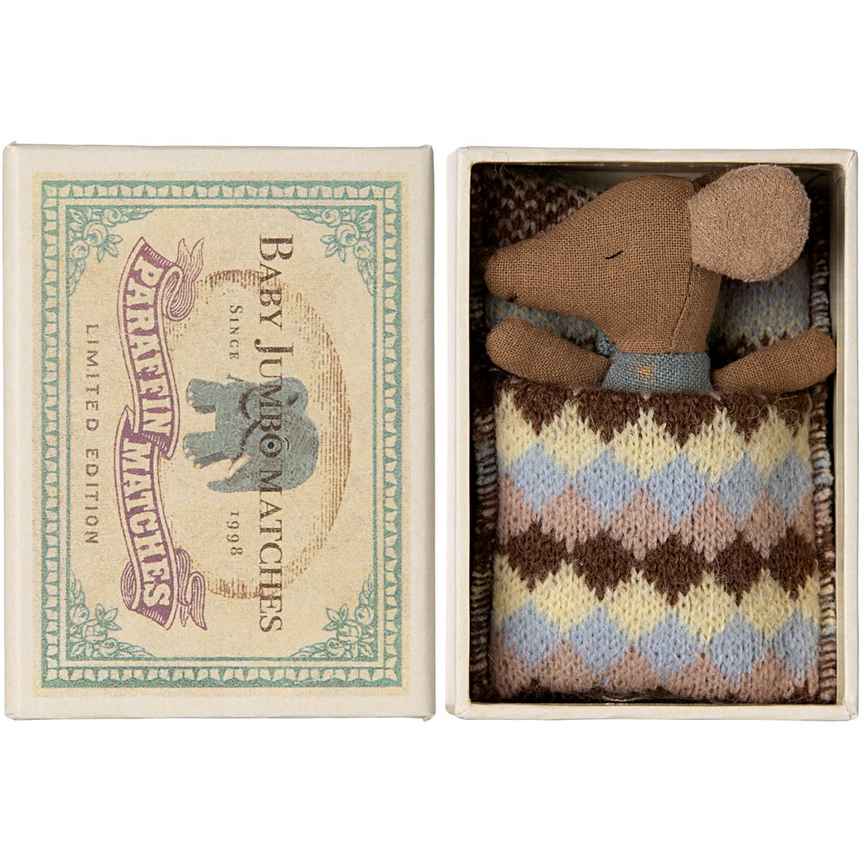 Maileg Sleepy Wakey Babymus i Tändsticksask - Blå