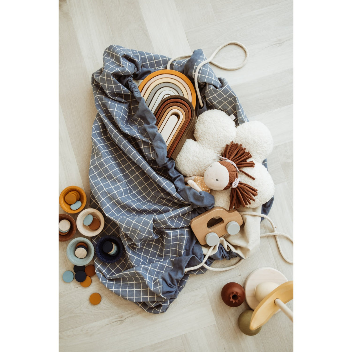 Play&Go Organic Grid Blue 2-in-1 Lek Matta