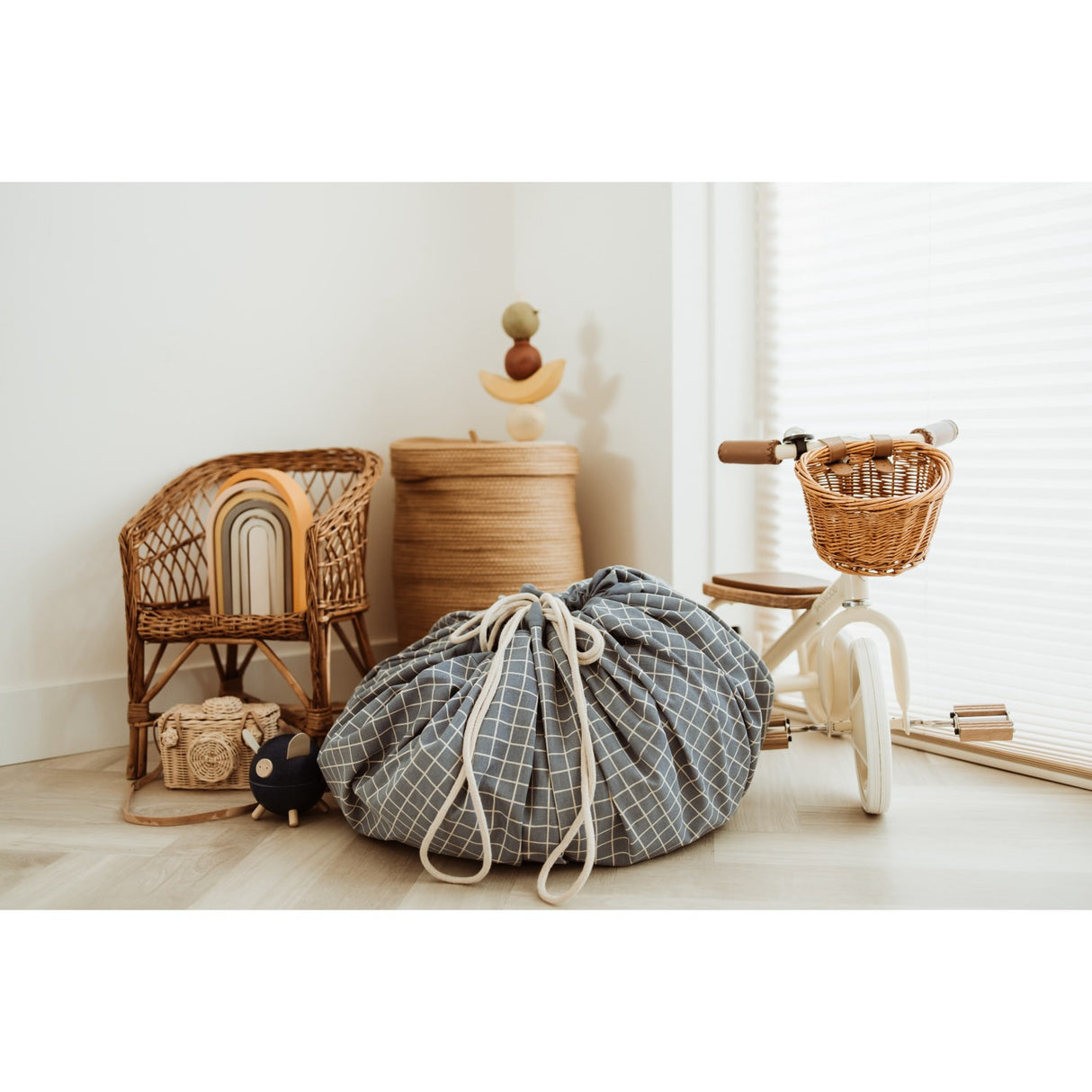 Play&Go Organic Grid Blue 2-in-1 Lek Matta