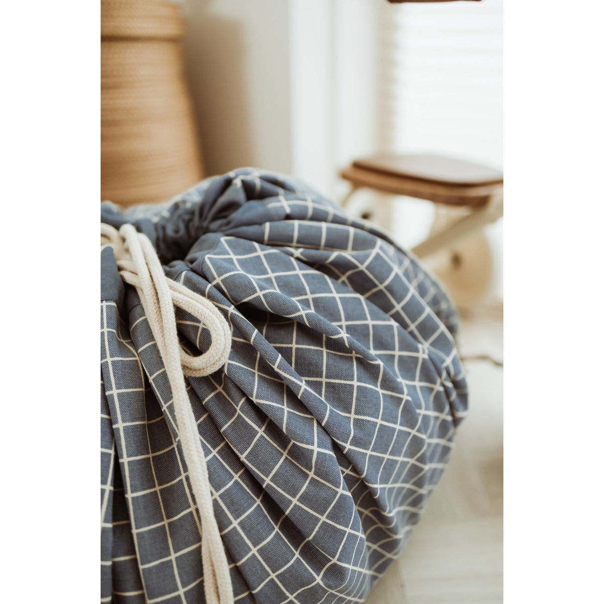 Play&Go Organic Grid Blue 2-in-1 Lek Matta