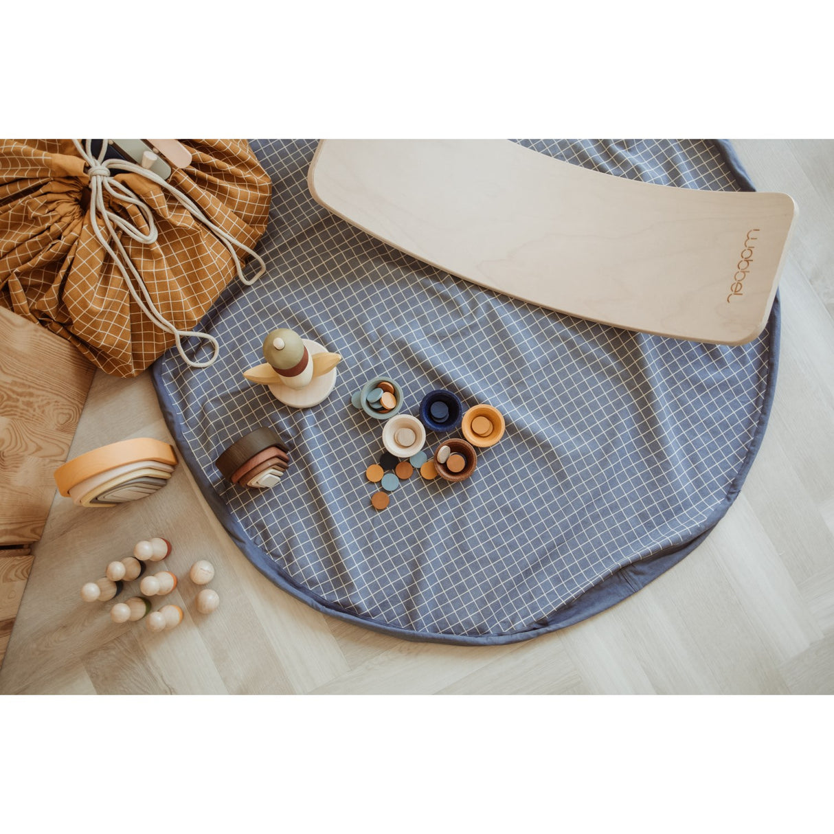 Play&Go Organic Grid Blue 2-in-1 Lek Matta