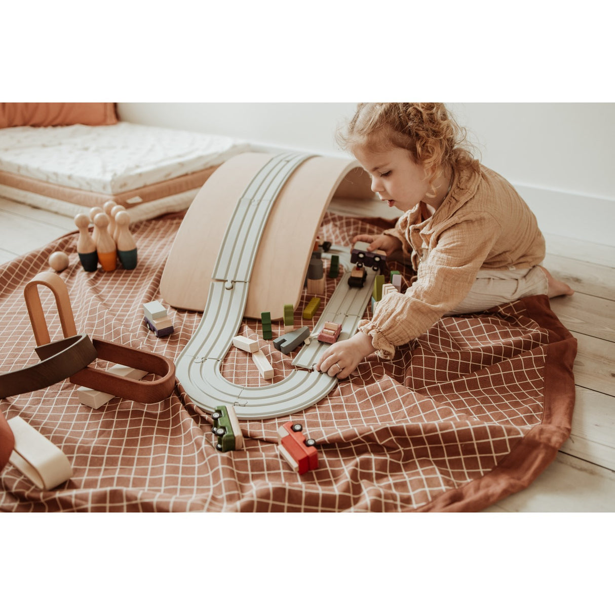 Play&Go Organic Grid Brown 2-in-1 Lek Matta