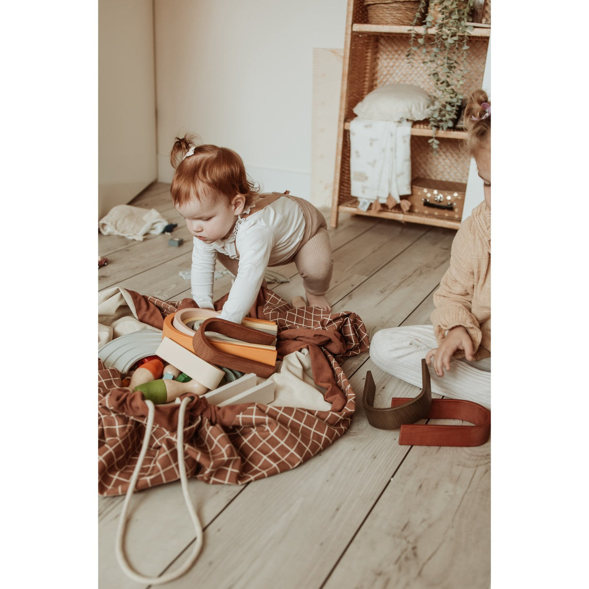 Play&Go Organic Grid Brown 2-in-1 Lek Matta