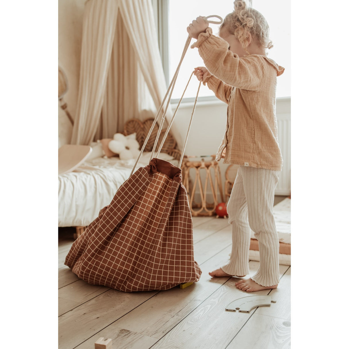 Play&Go Organic Grid Brown 2-in-1 Lek Matta