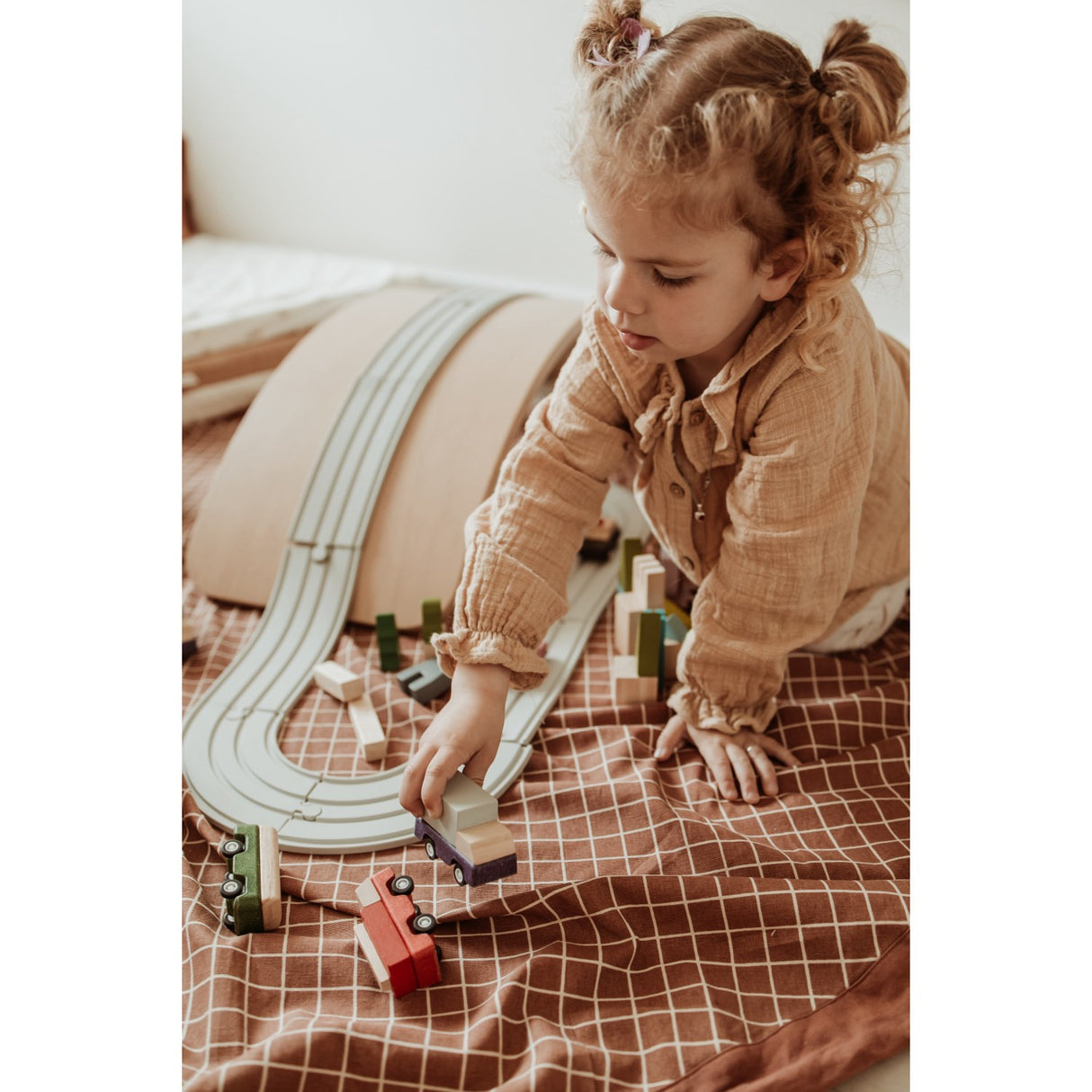 Play&Go Organic Grid Brown 2-in-1 Lek Matta