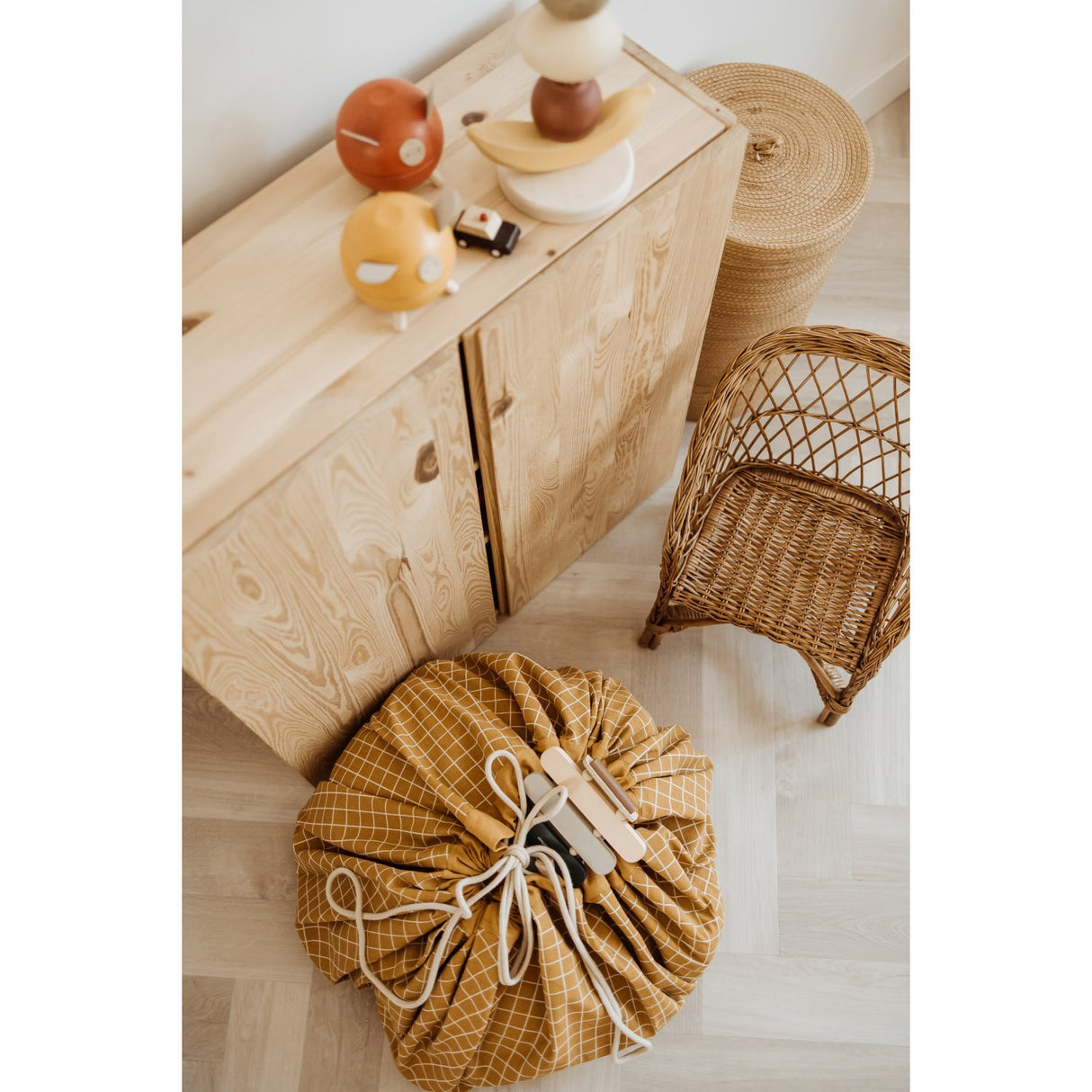 Play&Go Organic Grid Mustard 2-in-1 Lek Matta