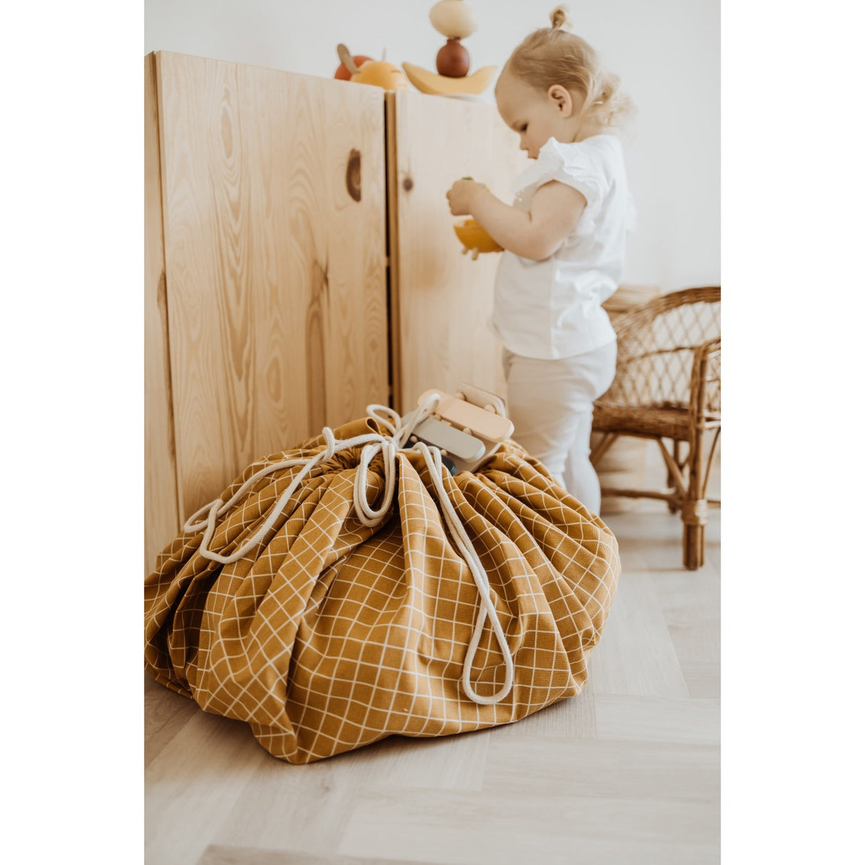 Play&Go Organic Grid Mustard 2-in-1 Lek Matta