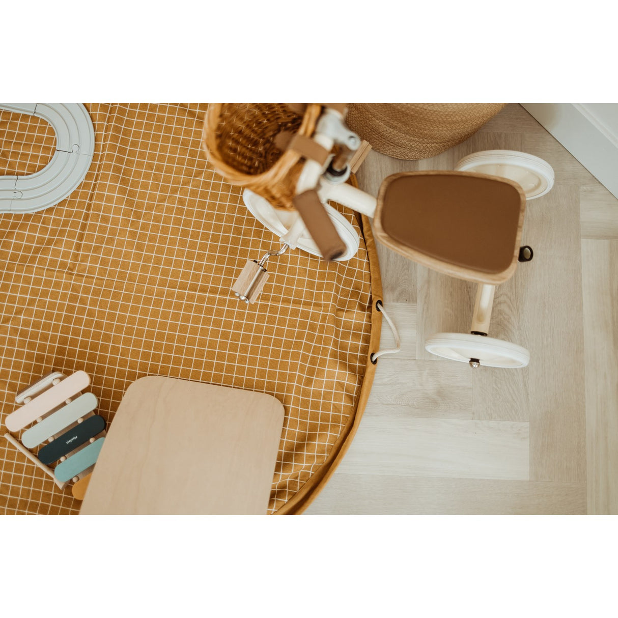 Play&Go Organic Grid Mustard 2-in-1 Lek Matta