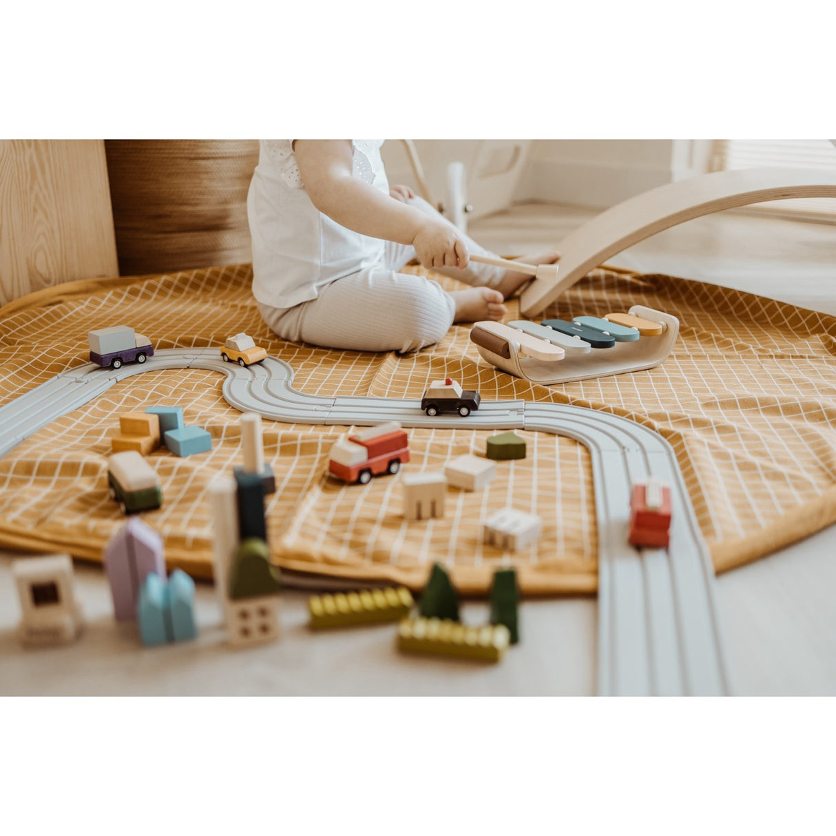 Play&Go Organic Grid Mustard 2-in-1 Lek Matta