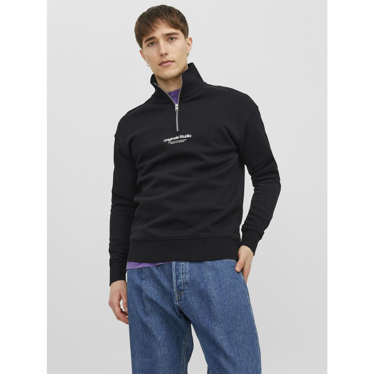 Jack & Jones Junior Black Jorvesterbro Sweat Quarter Zip Noos