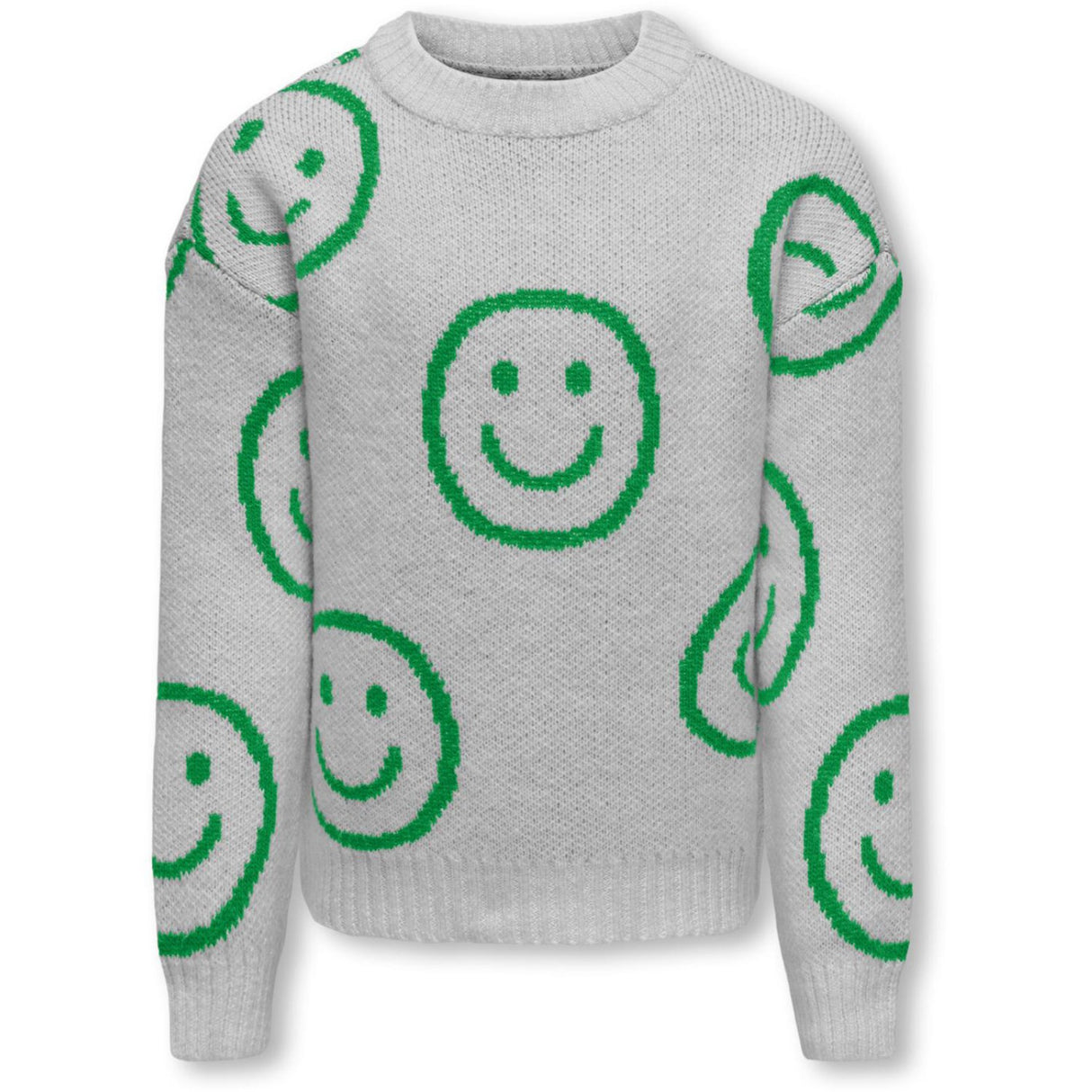 kids ONLY Light Grey Melange Island Green Happy Smiley Happie Pullover Stickad Blus
