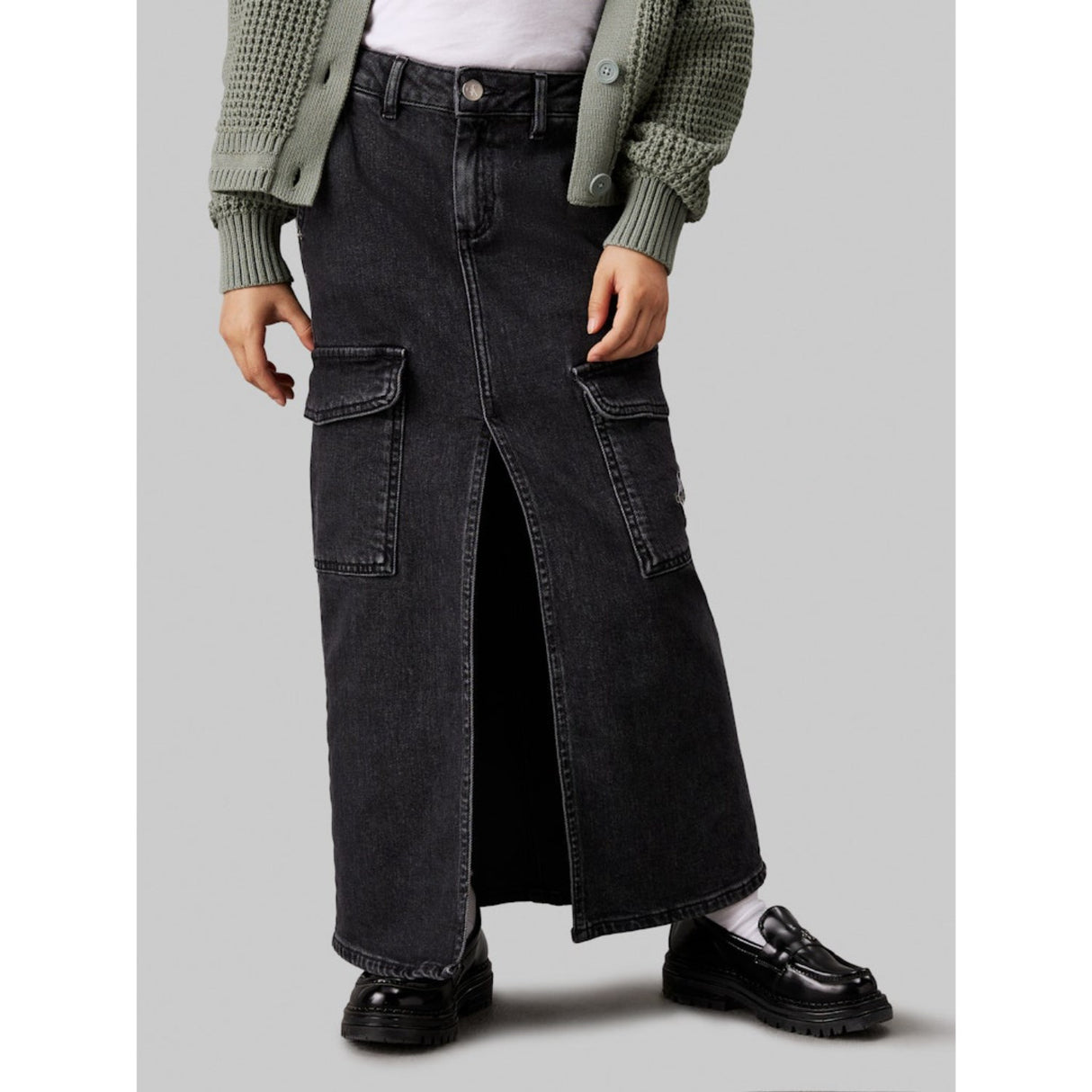 Calvin Klein Charcoal Grey Rgd Maxi Denim Kjol