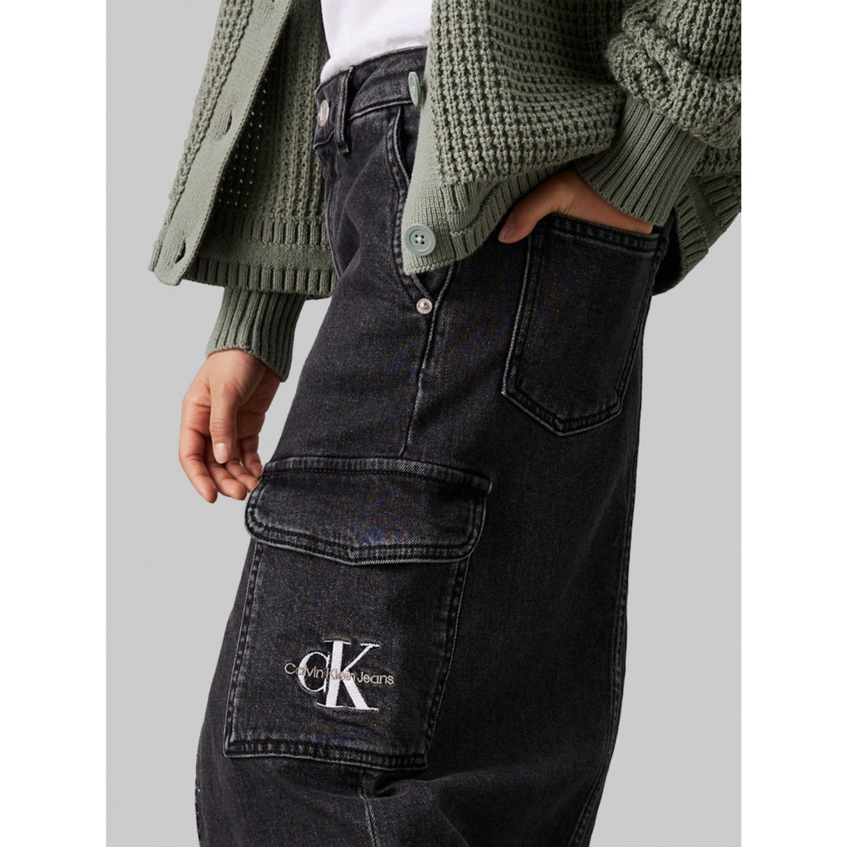 Calvin Klein Charcoal Grey Rgd Maxi Denim Kjol
