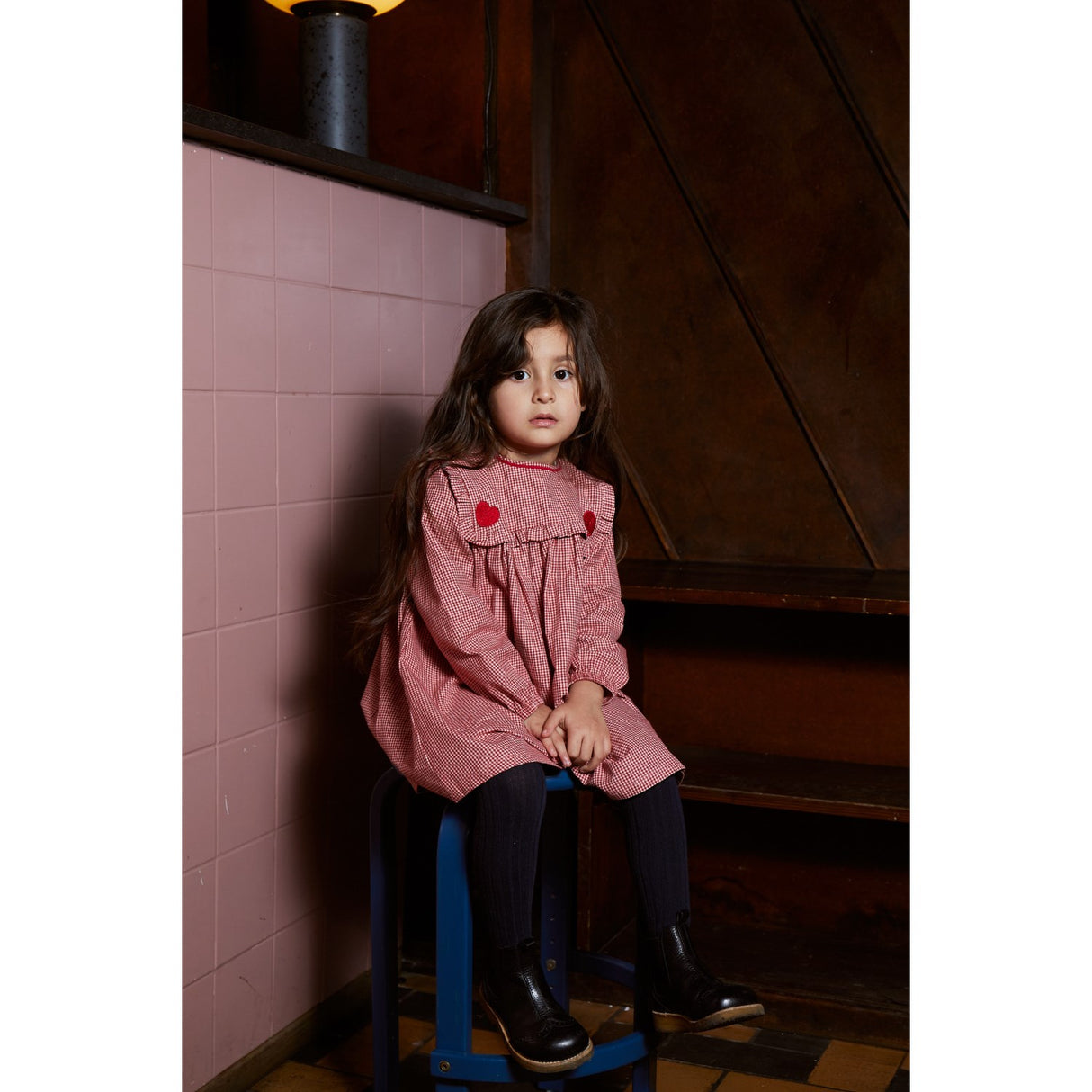 Copenhagen Colors x Luksusbaby Red Check Combi Check Klänning M. Hjärta Emb.