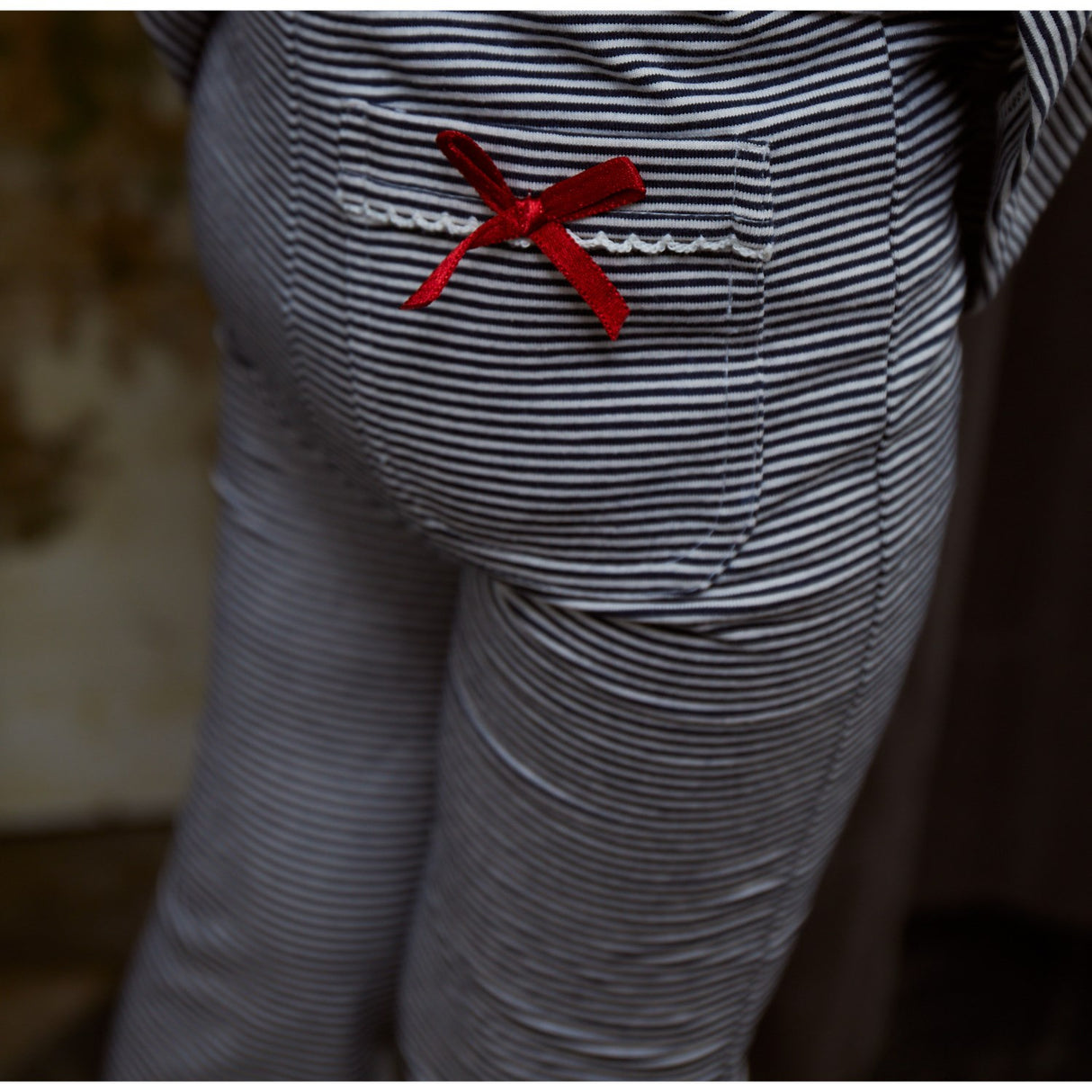 Copenhagen Colors Navy/Cream Stripe Striped Flare Byxor