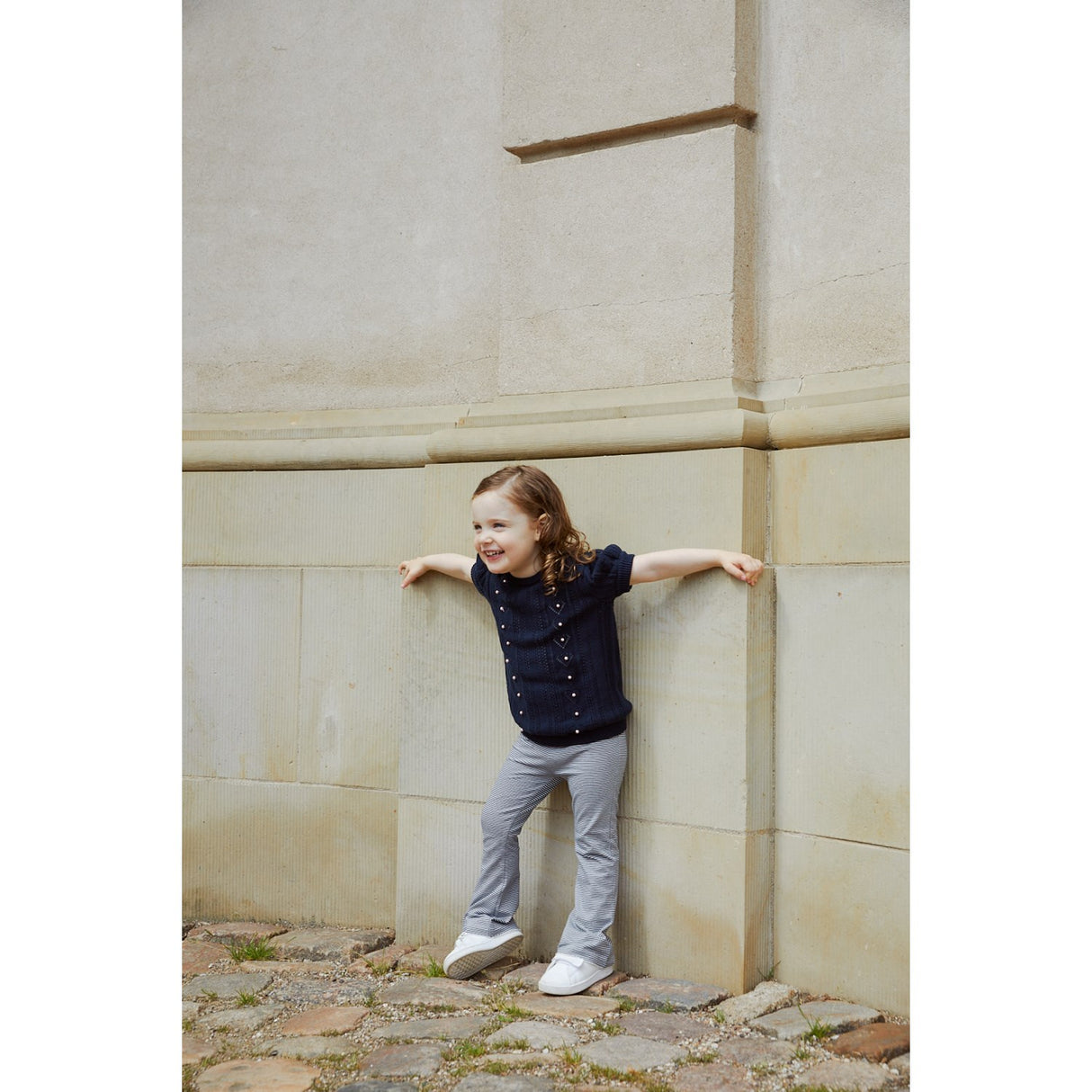 Copenhagen Colors Navy/Cream Stripe Striped Flare Byxor