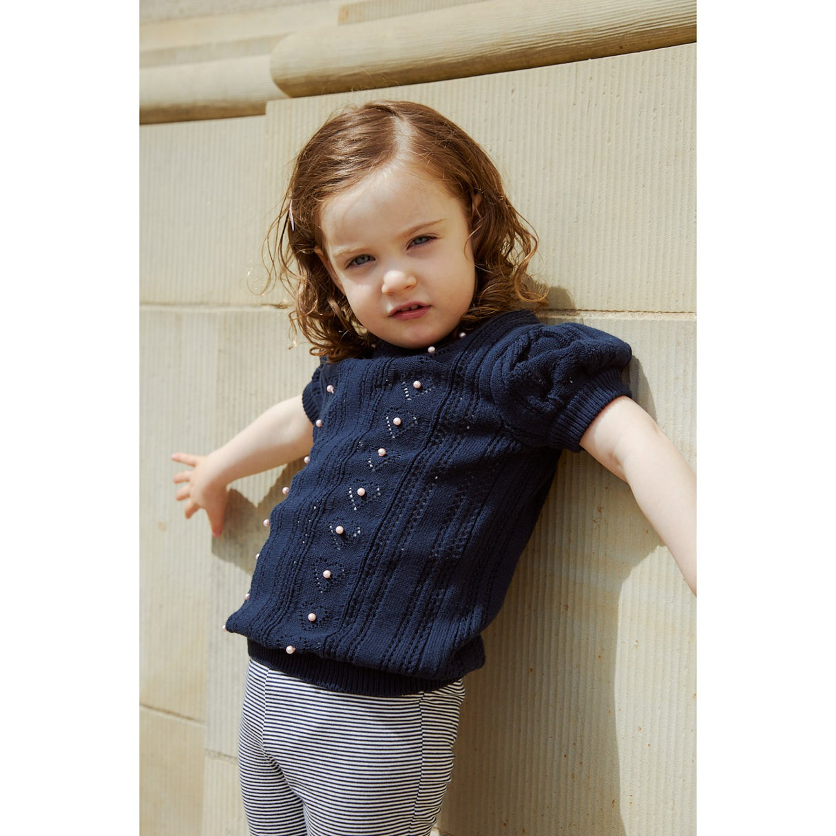 Copenhagen Colors Navy/Cream Stripe Striped Flare Byxor