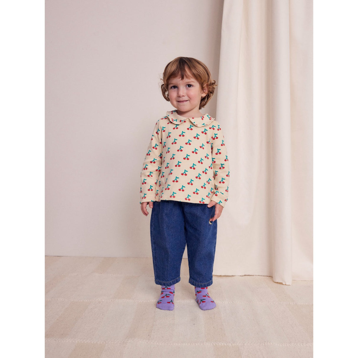 Bobo Choses White Cherry All Över Collar Blus