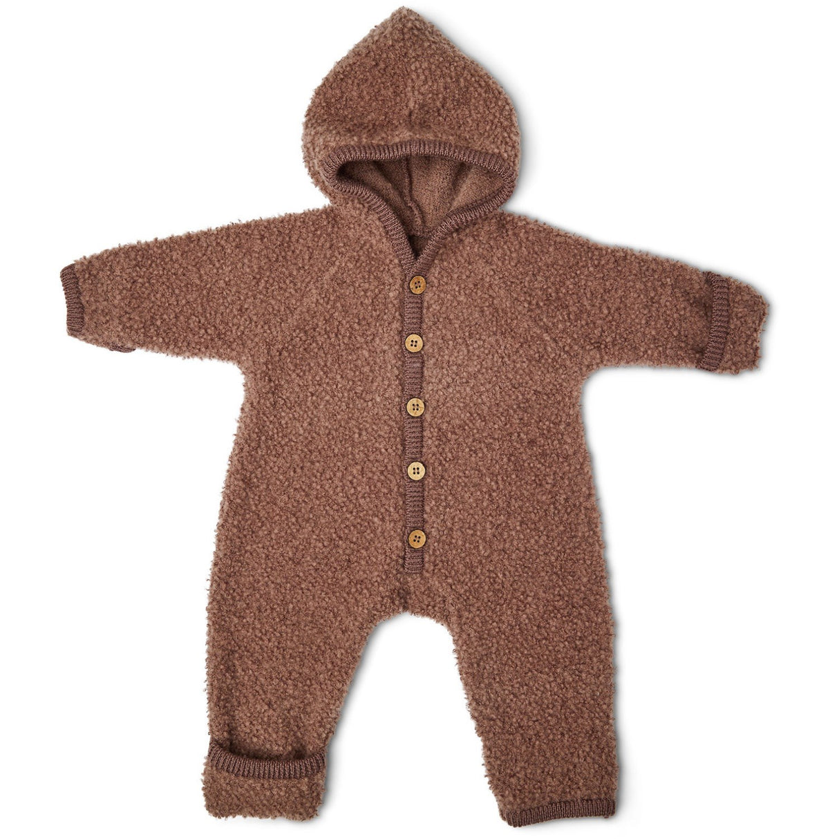 Smallstuff Rose Brown Jumpsuit Bouclé Merinoull med knappar och huva