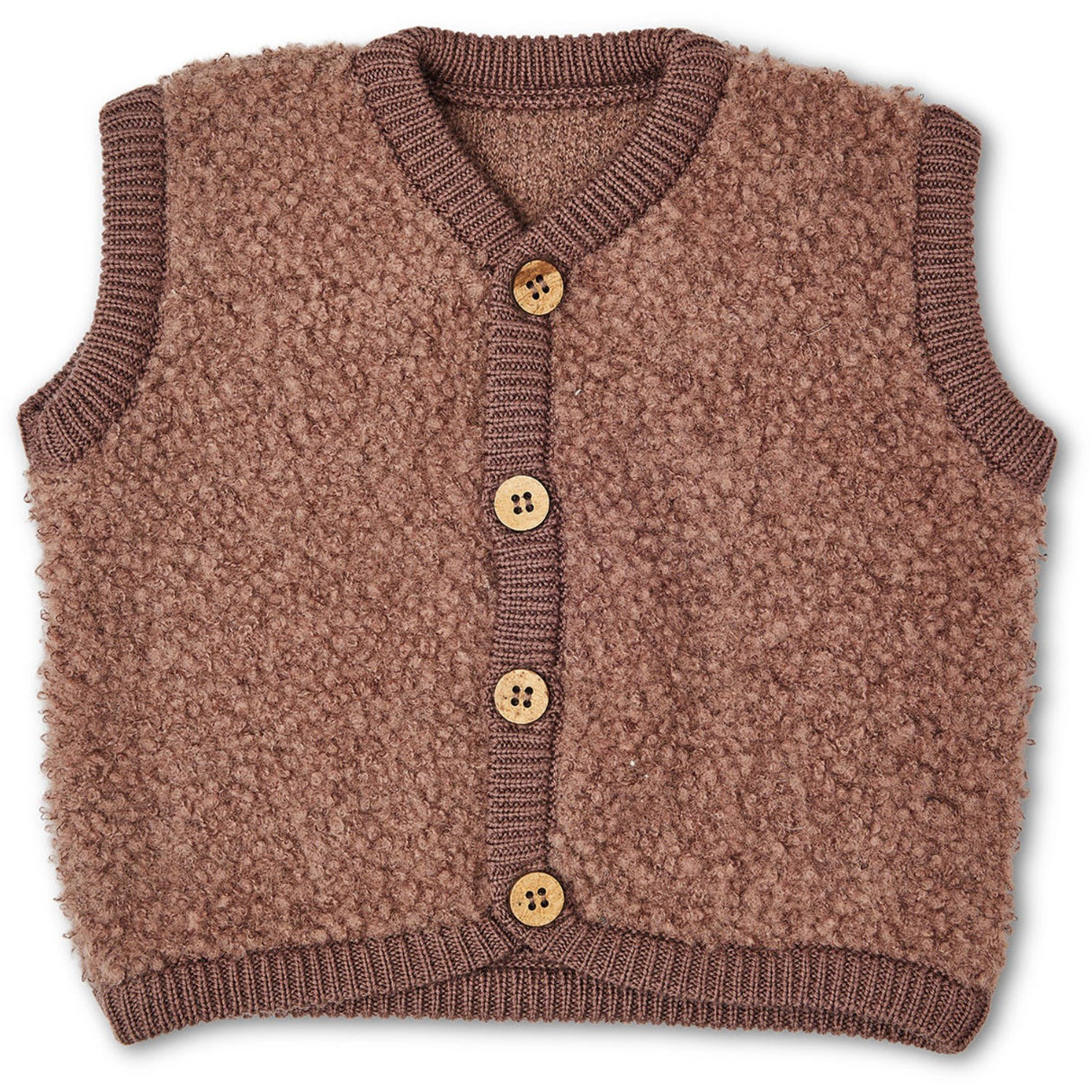 Smallstuff Rose Brown Väst Bouclé Merinoull med knappar