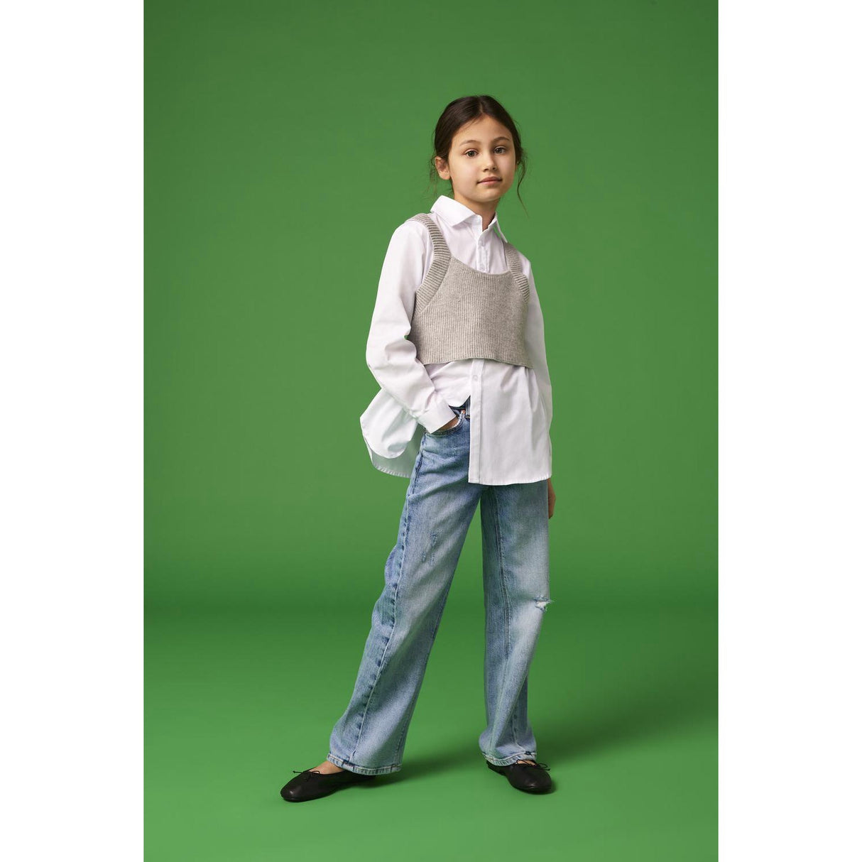 kids ONLY Cloud Dancer Zoe 2-delad skjorta med stickad väst