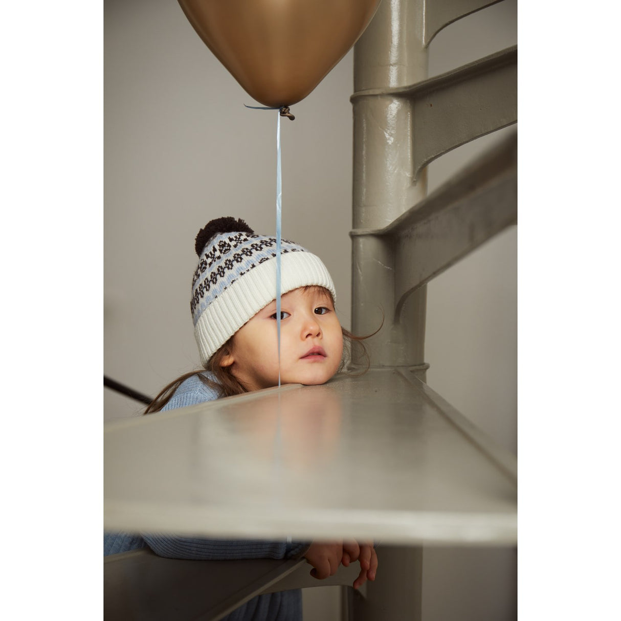 COPENHAGEN COLORS Dusty Blue Combi Merino Pattern Mössa W. Pompom