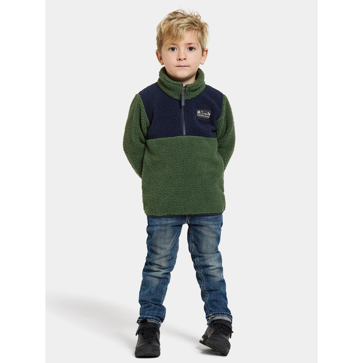 Didriksons Pine Green Gosig Kids Halfzip Fleecejacka