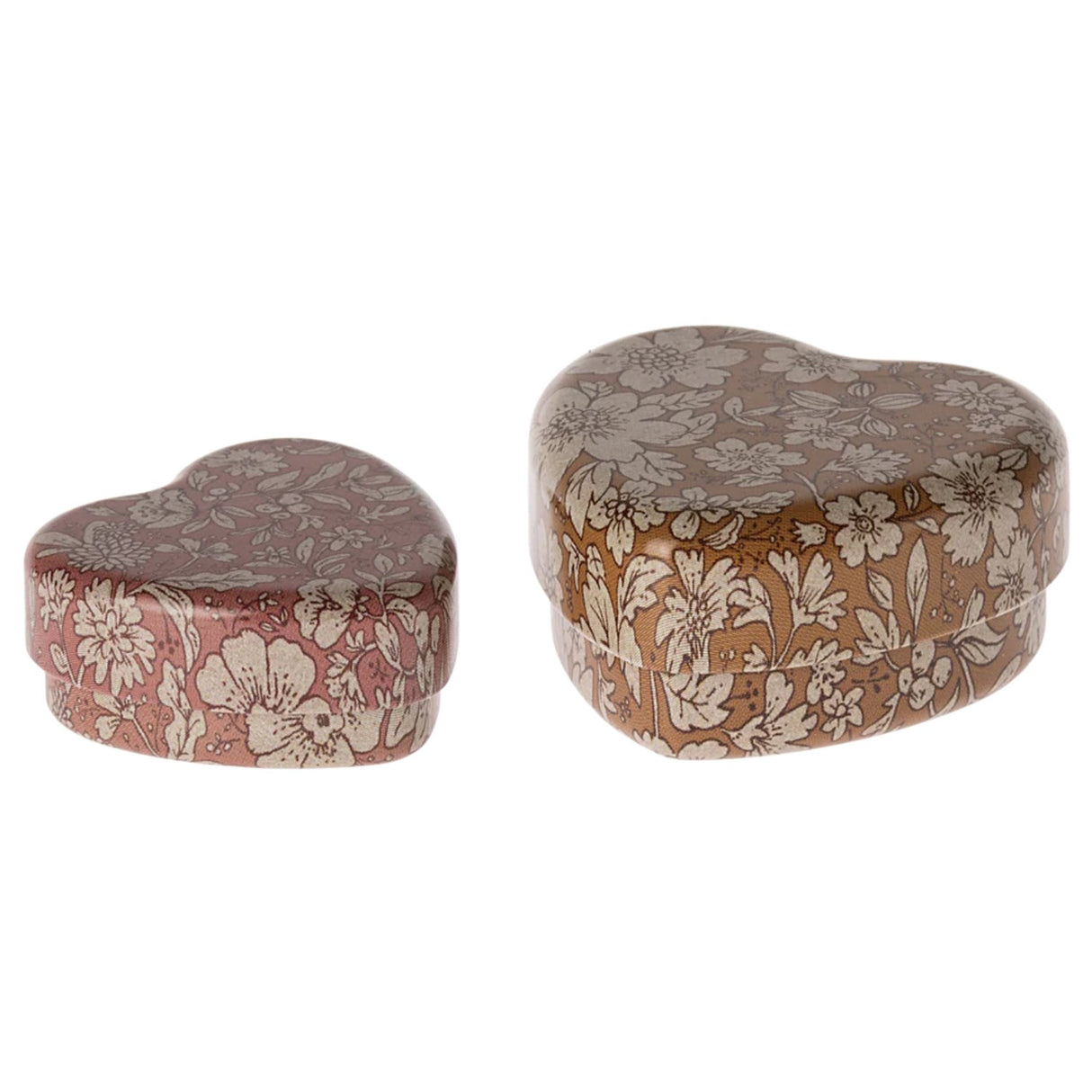 Maileg Hjärta ask i metall, 2 delar - Ockra/Ljungblomma