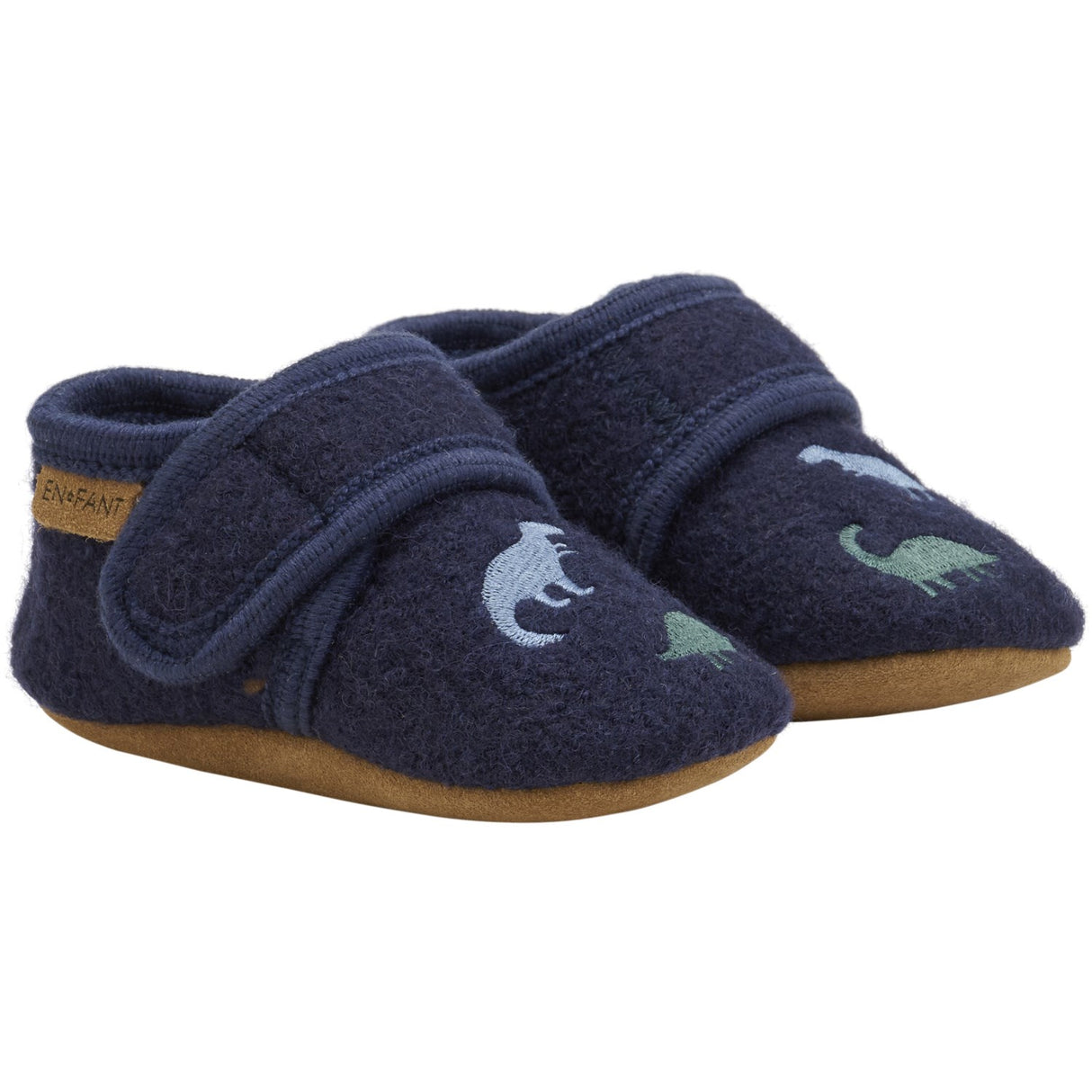 En Fant Navy Wool Tofflor med broderi