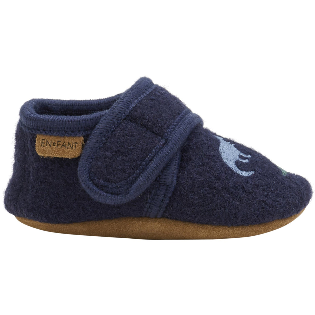 En Fant Navy Wool Tofflor med broderi