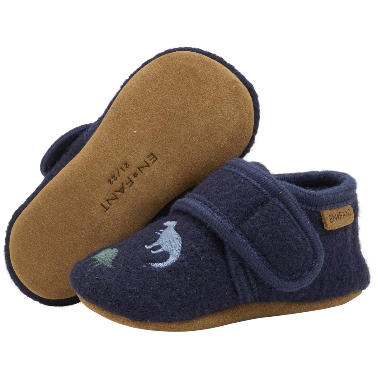 En Fant Navy Wool Tofflor med broderi