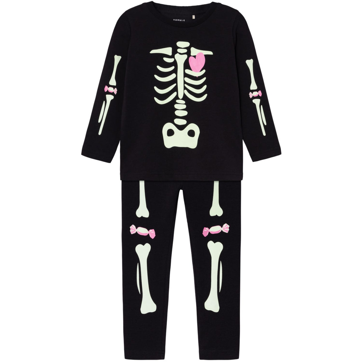 Name It Black Pink Oween Topp Set Skeleton