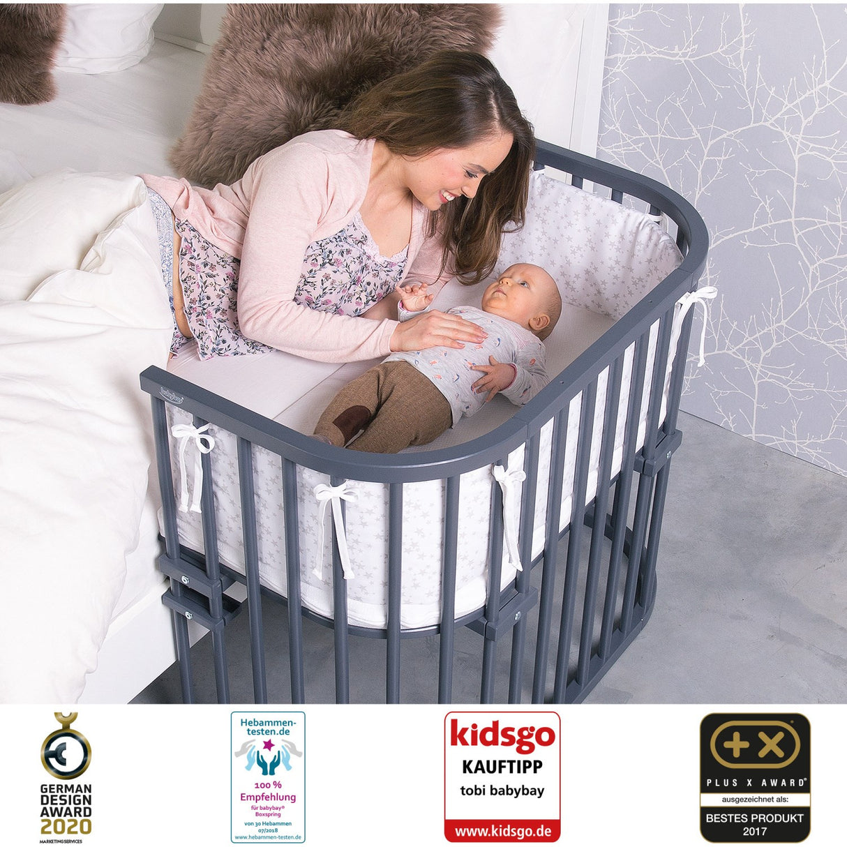 babybay® Grey Varnished Maxi Co-Sleeper