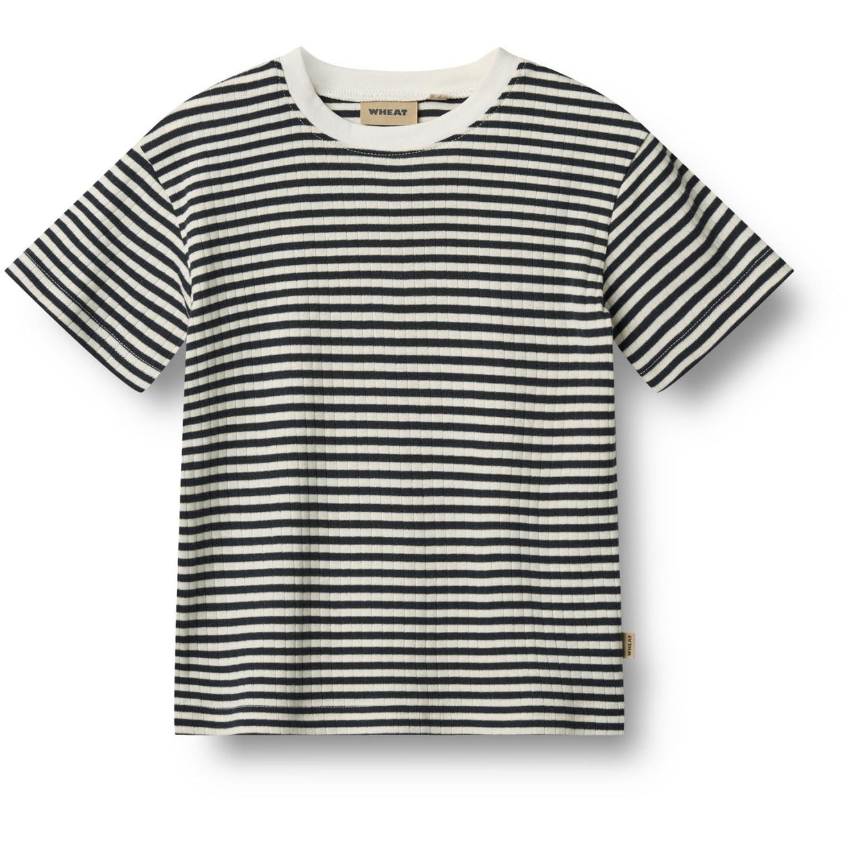 Wheat Navy Rib Stripe T-Skjorta S/S Fabian